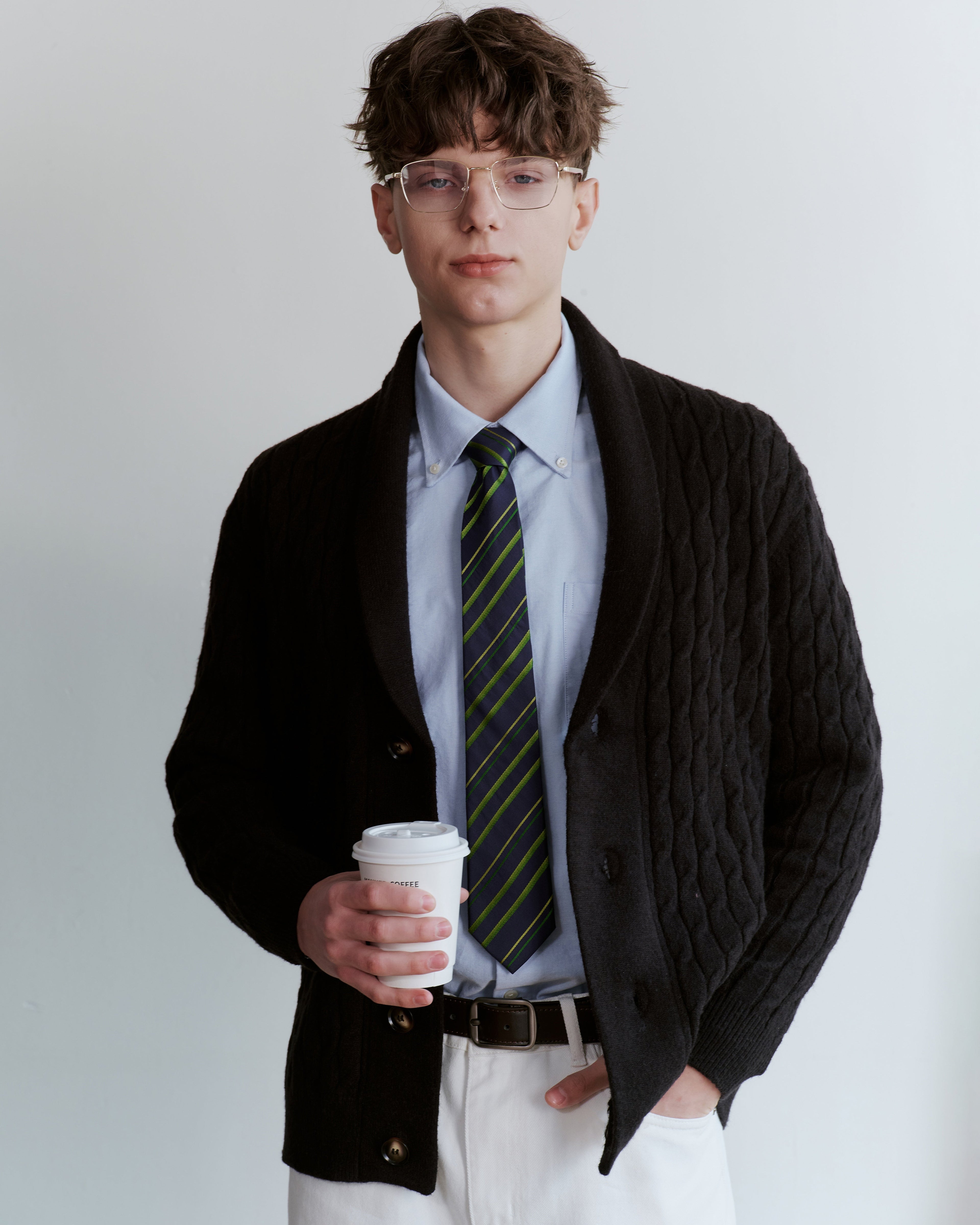 Diagonal Striped Silk Jacquard Tie - Navy