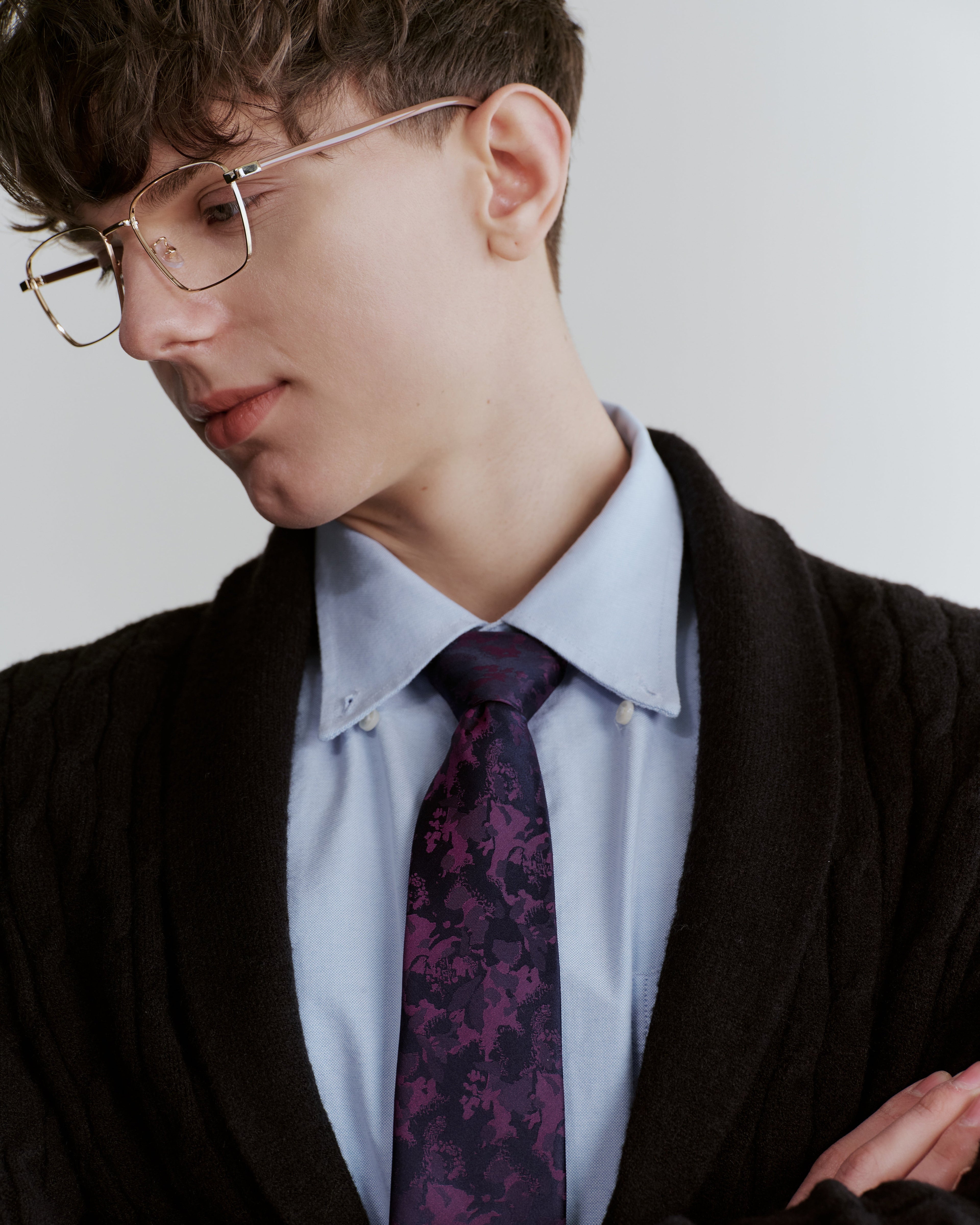 Marble Cloud Silk Jacquard Tie - Purple