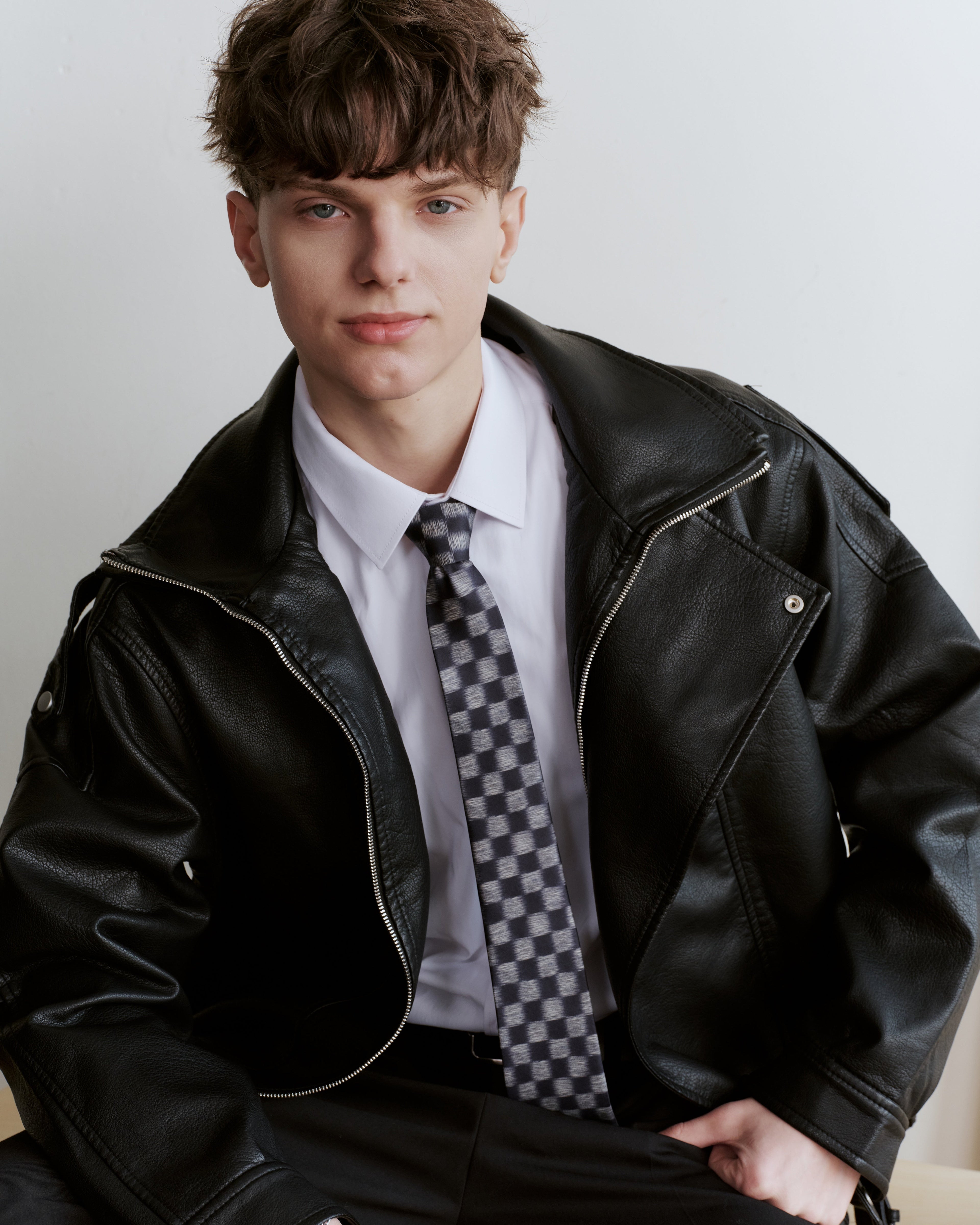 Shadow Check Printed Silk Tie - Steel Blue