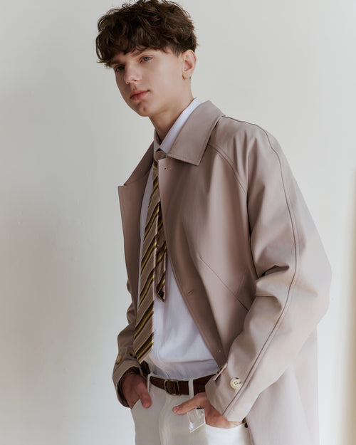 Balanced Striped Silk Jacquard Tie - Camel