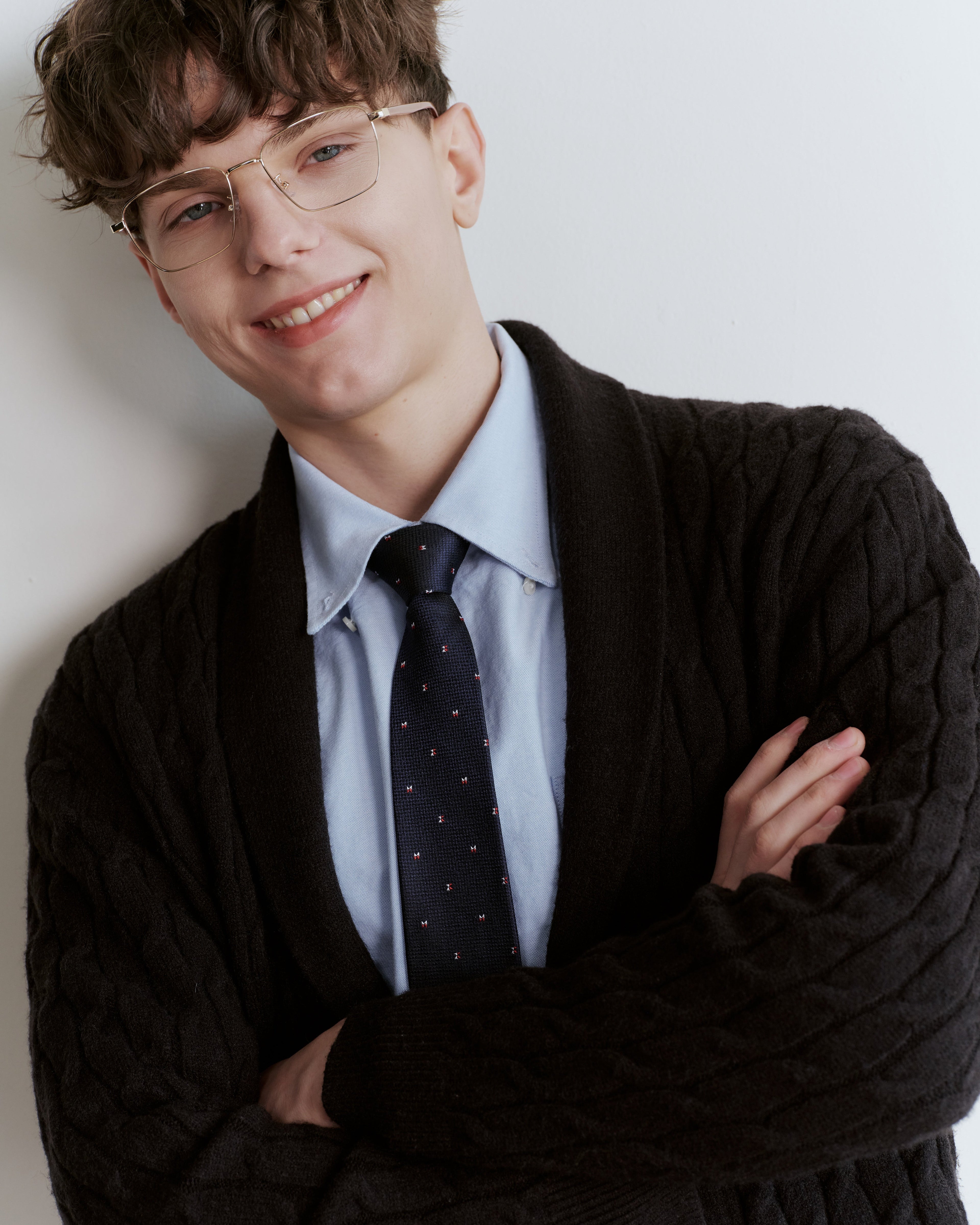 Twin Bows Silk Jacquard Tie - Navy