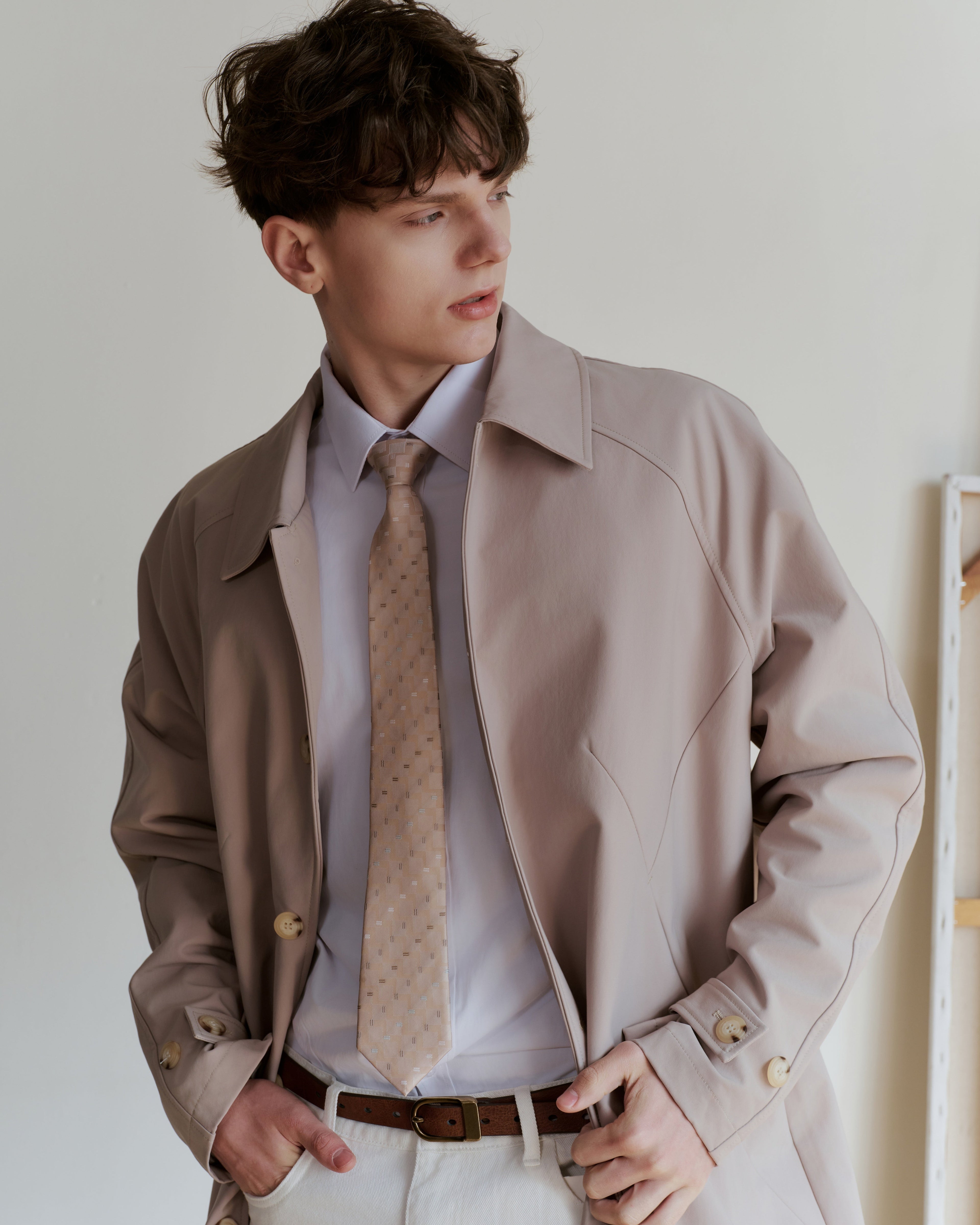 Pinstripe Tapestry Silk Jacquard Tie - Beige