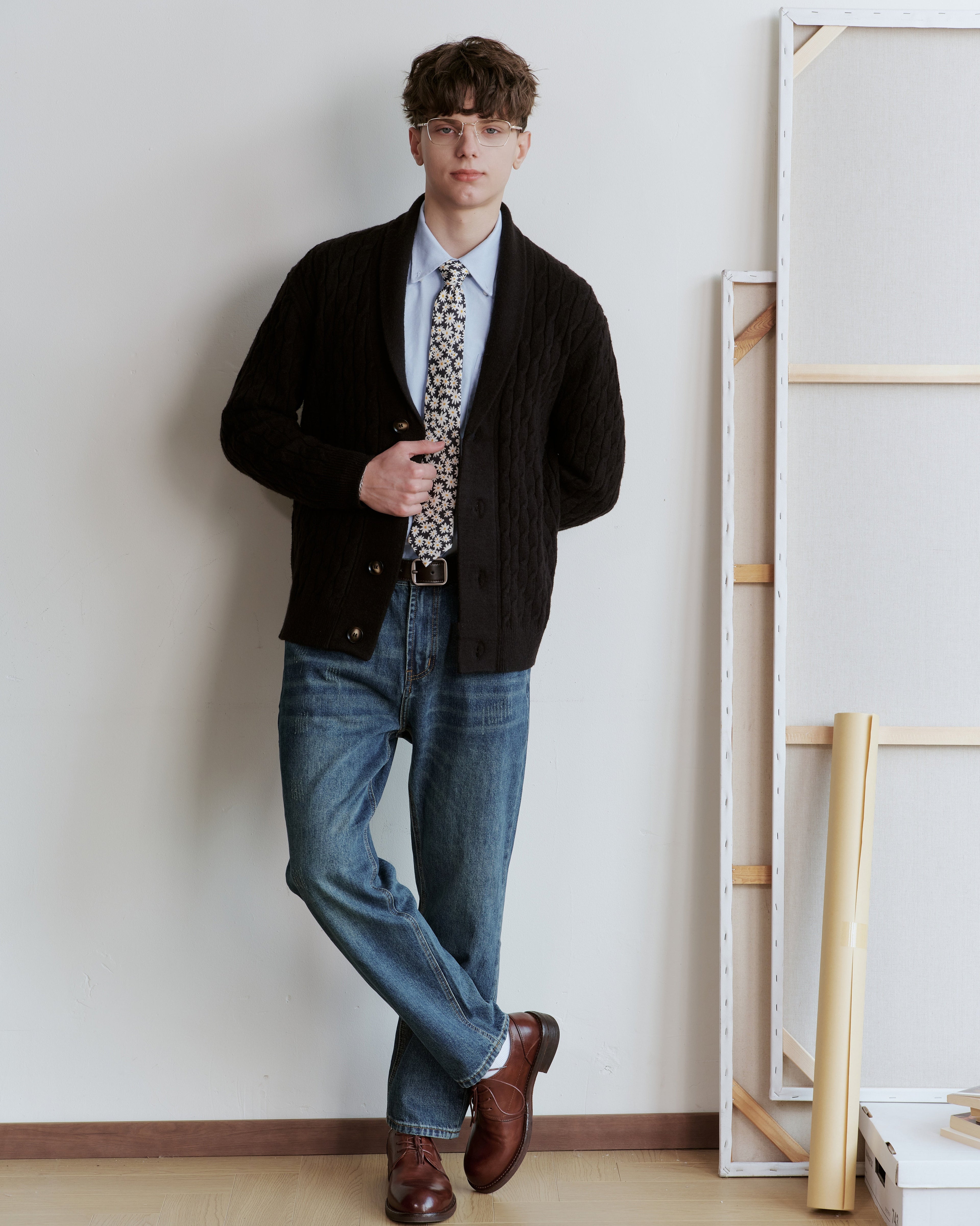 Daisy Printed Silk Tie - Black & White