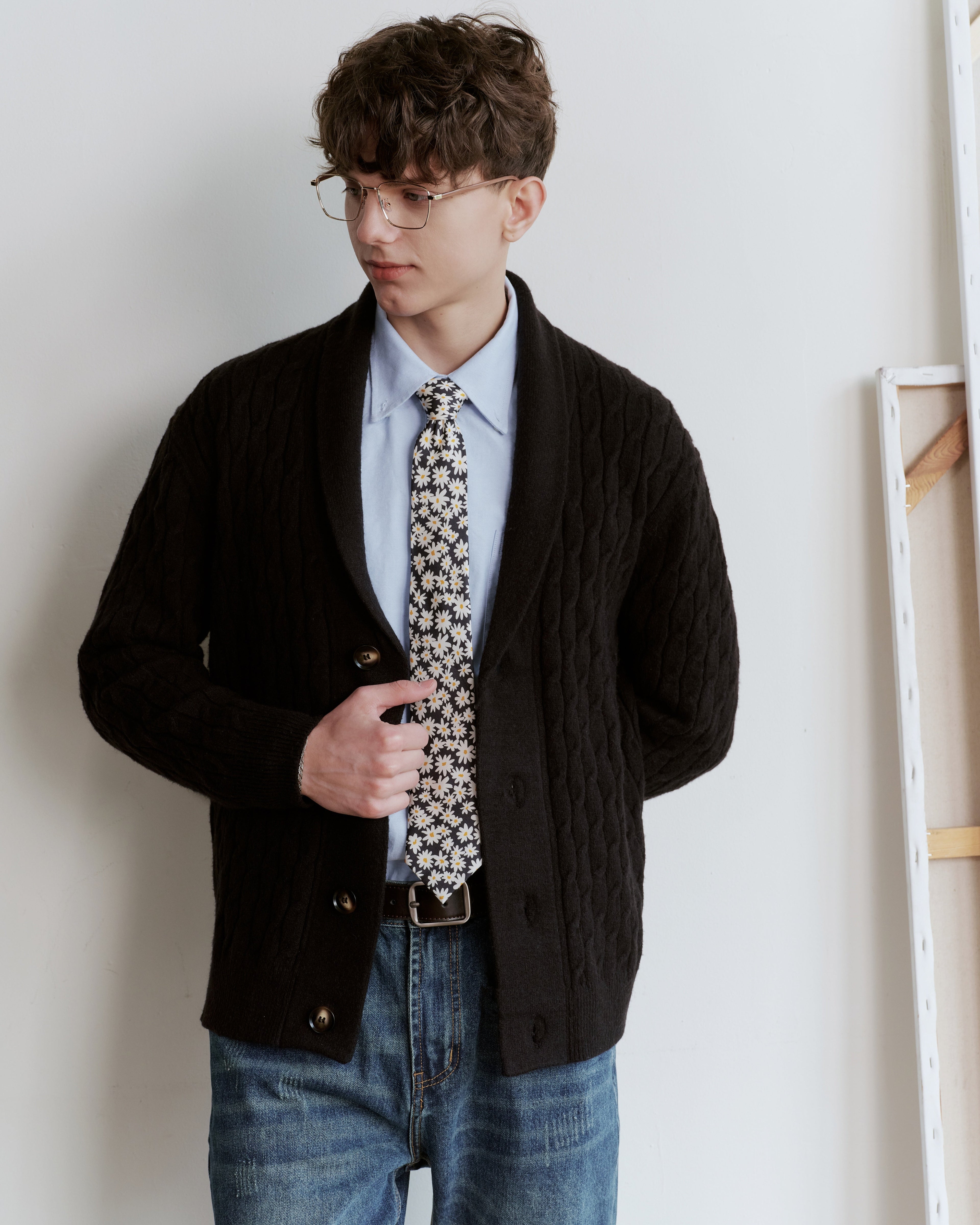 Daisy Printed Silk Tie - Black & White