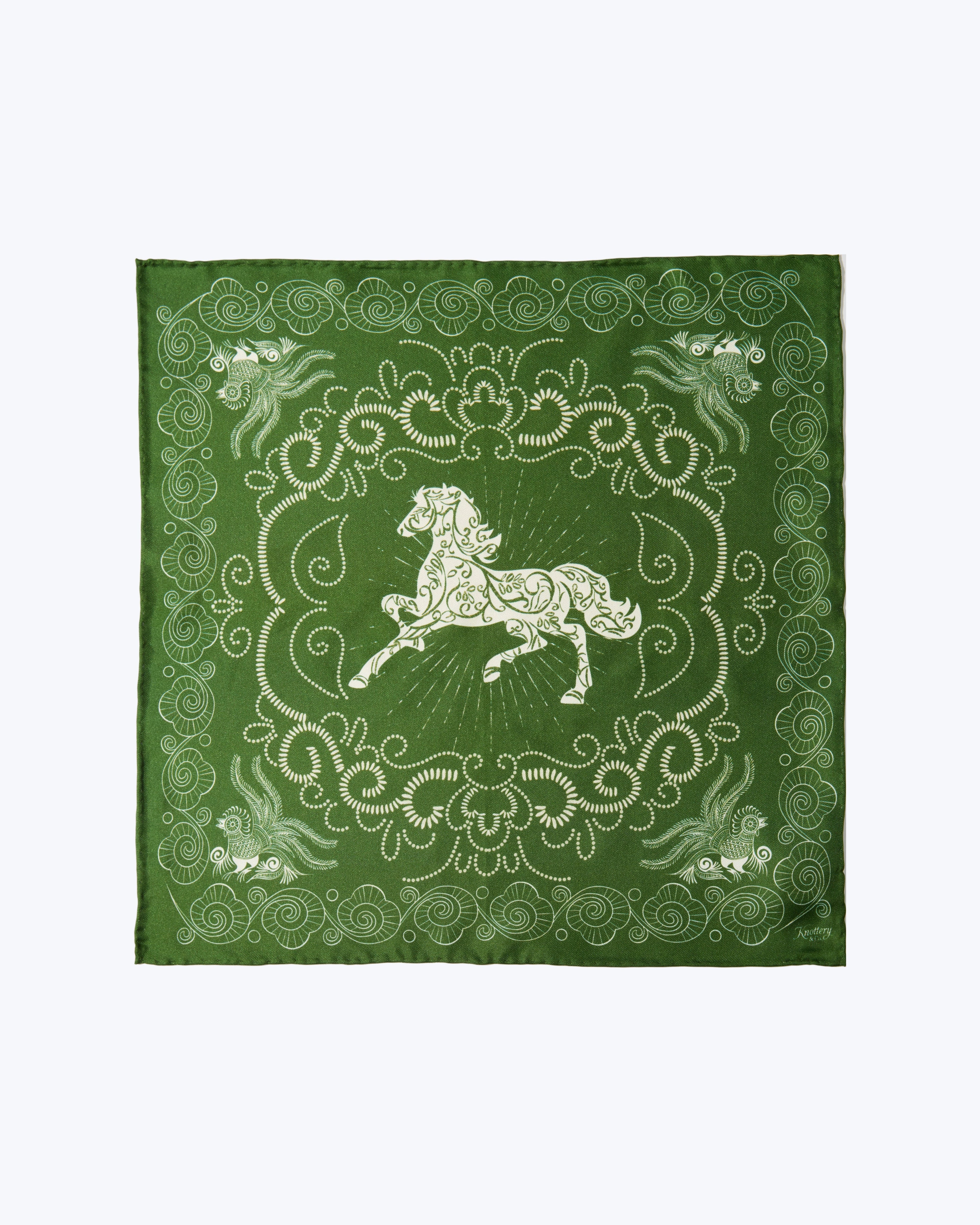 Equestrian Dreams Silk Pocket Square - Green