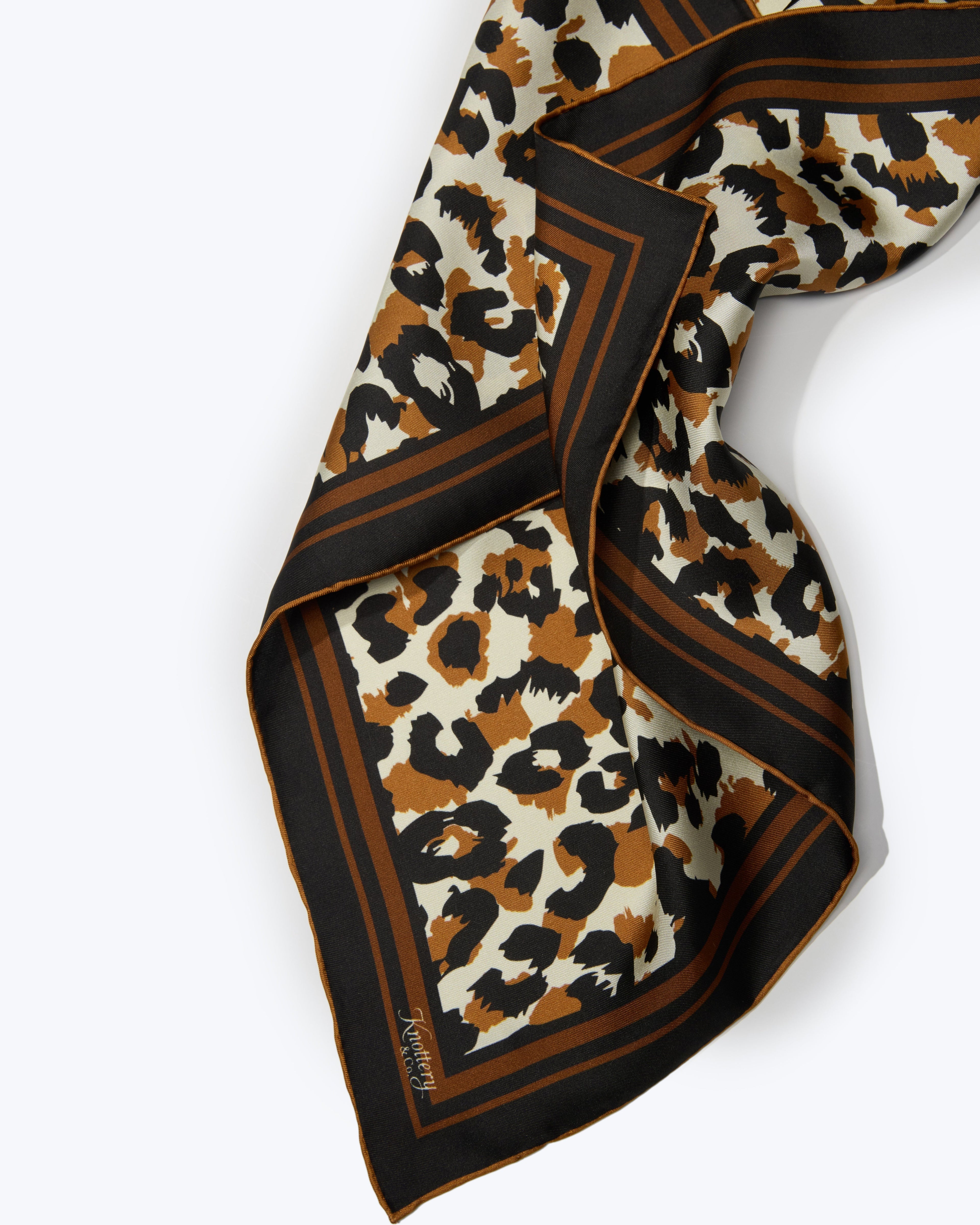 Leopard Silk Bandana - Brown
