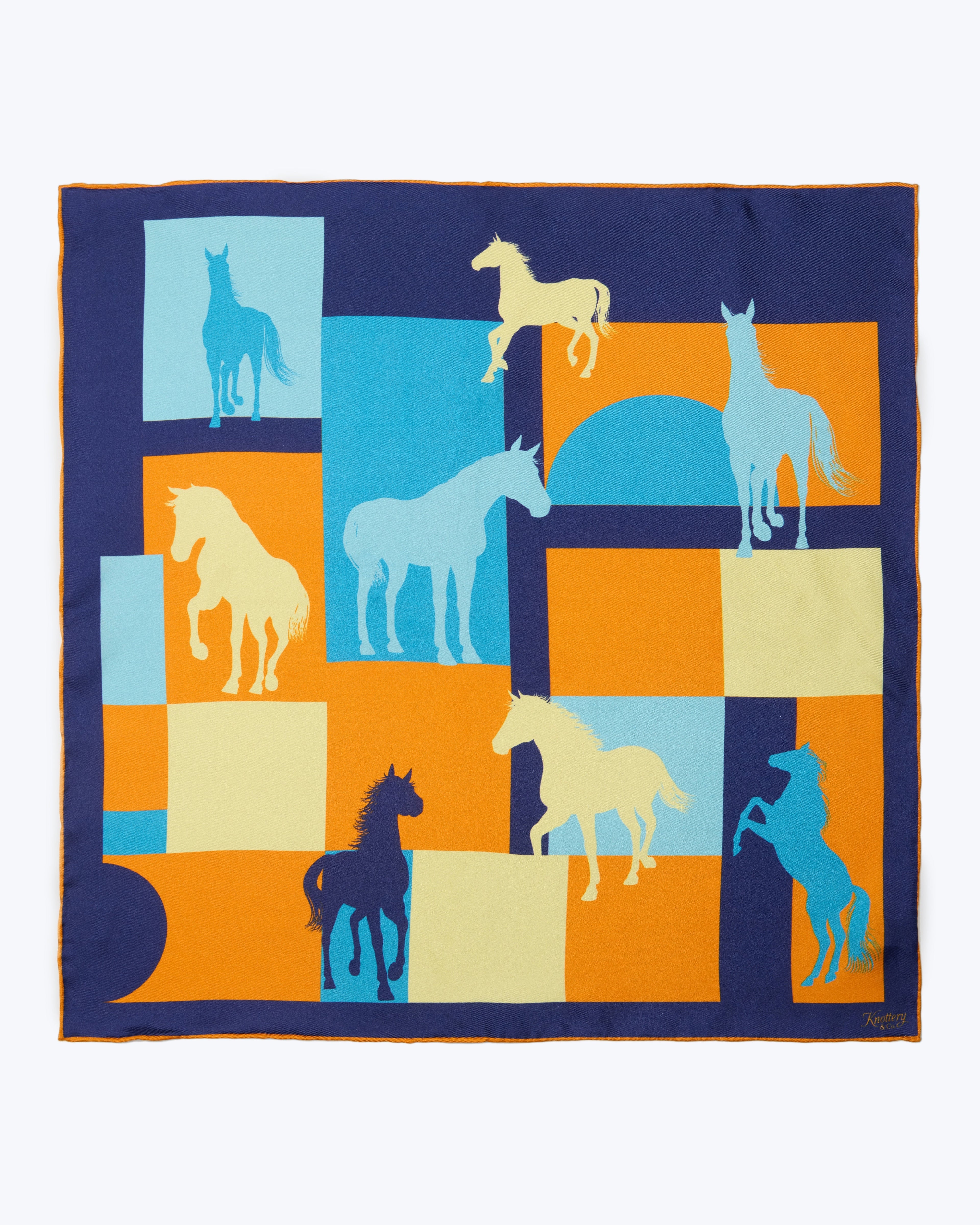 Cavalier Silk Bandana - Navy & Orange