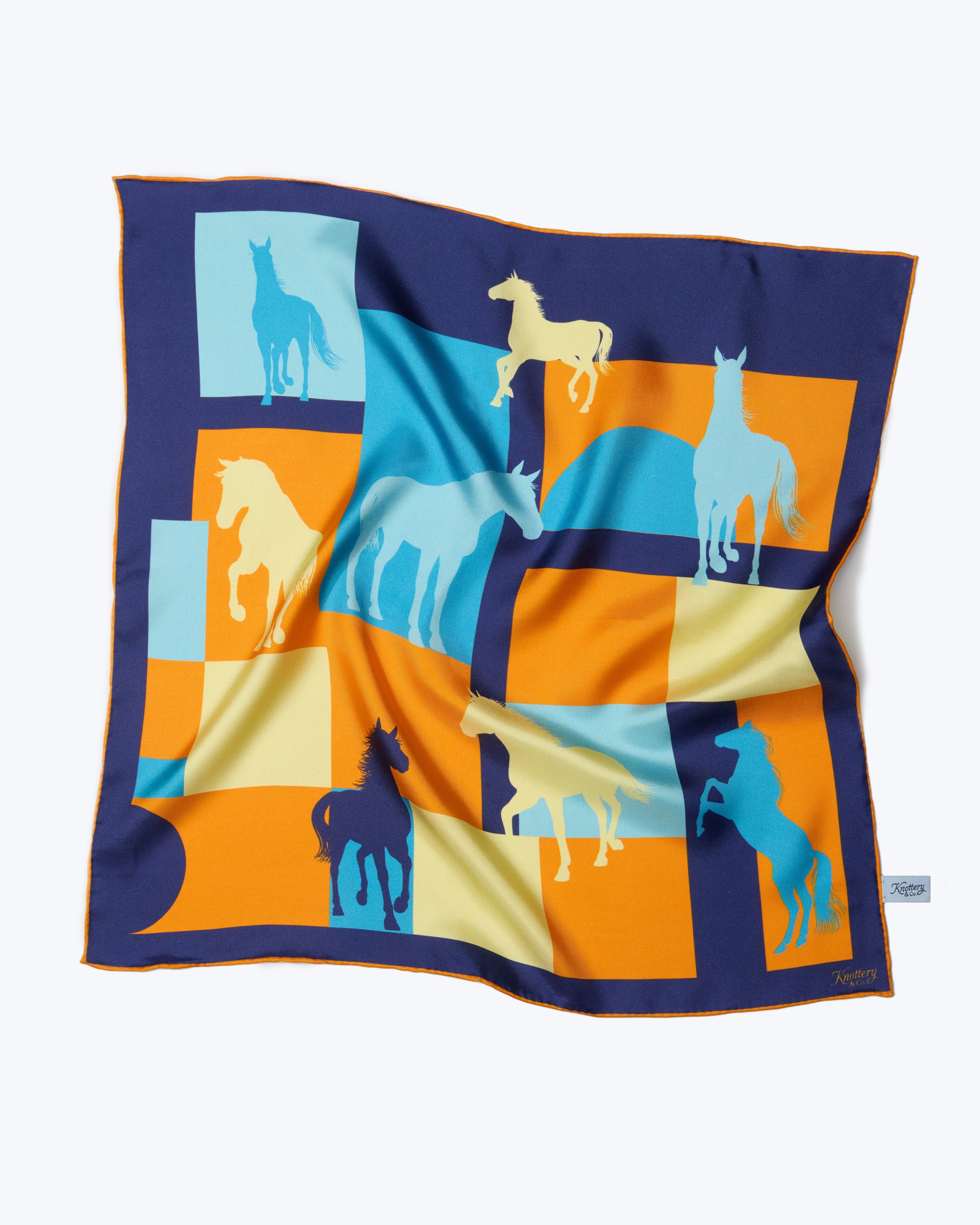 Cavalier Silk Bandana - Navy & Orange