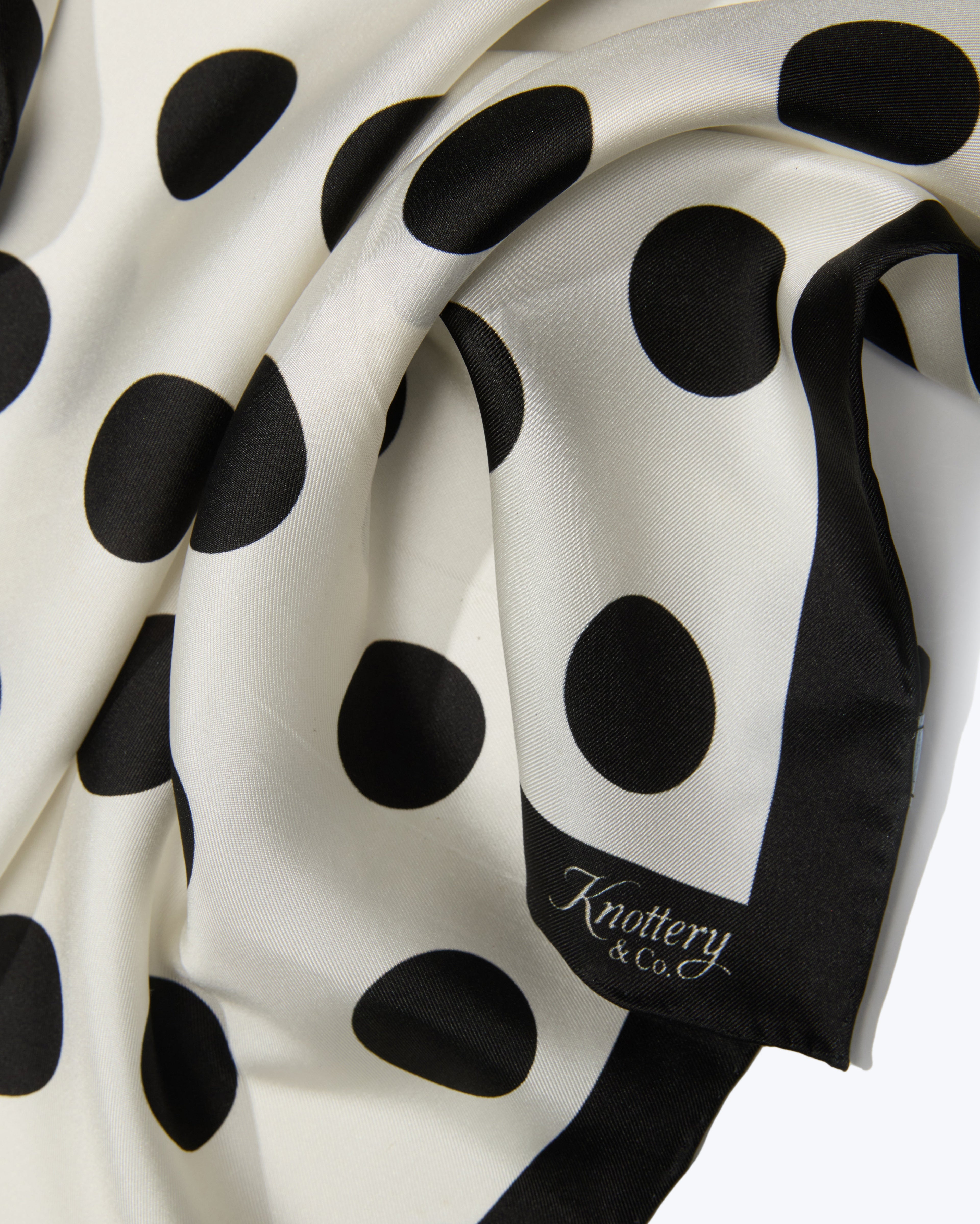 Dandy Dots Silk Bandana - Black & White