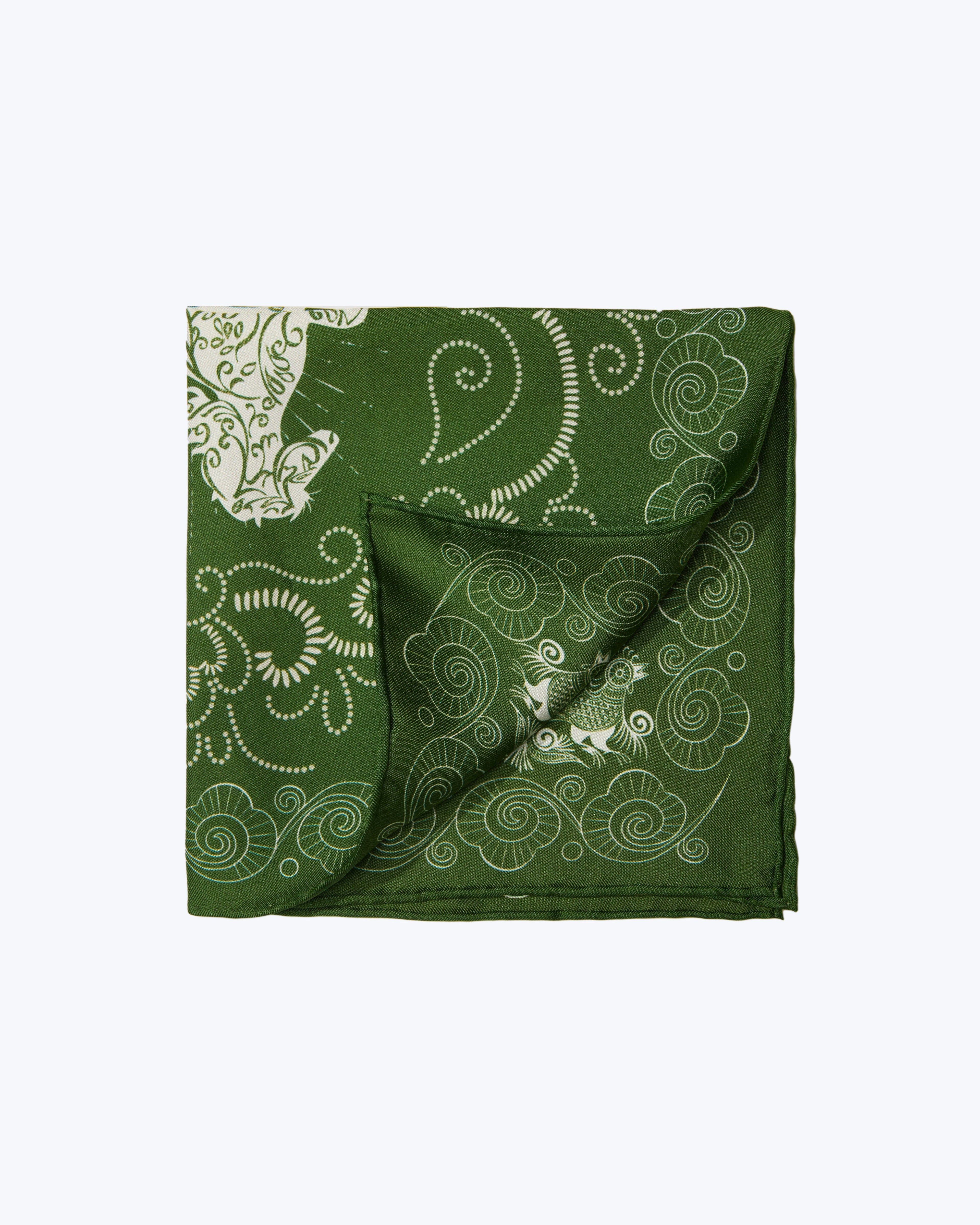 Equestrian Dreams Silk Pocket Square - Green