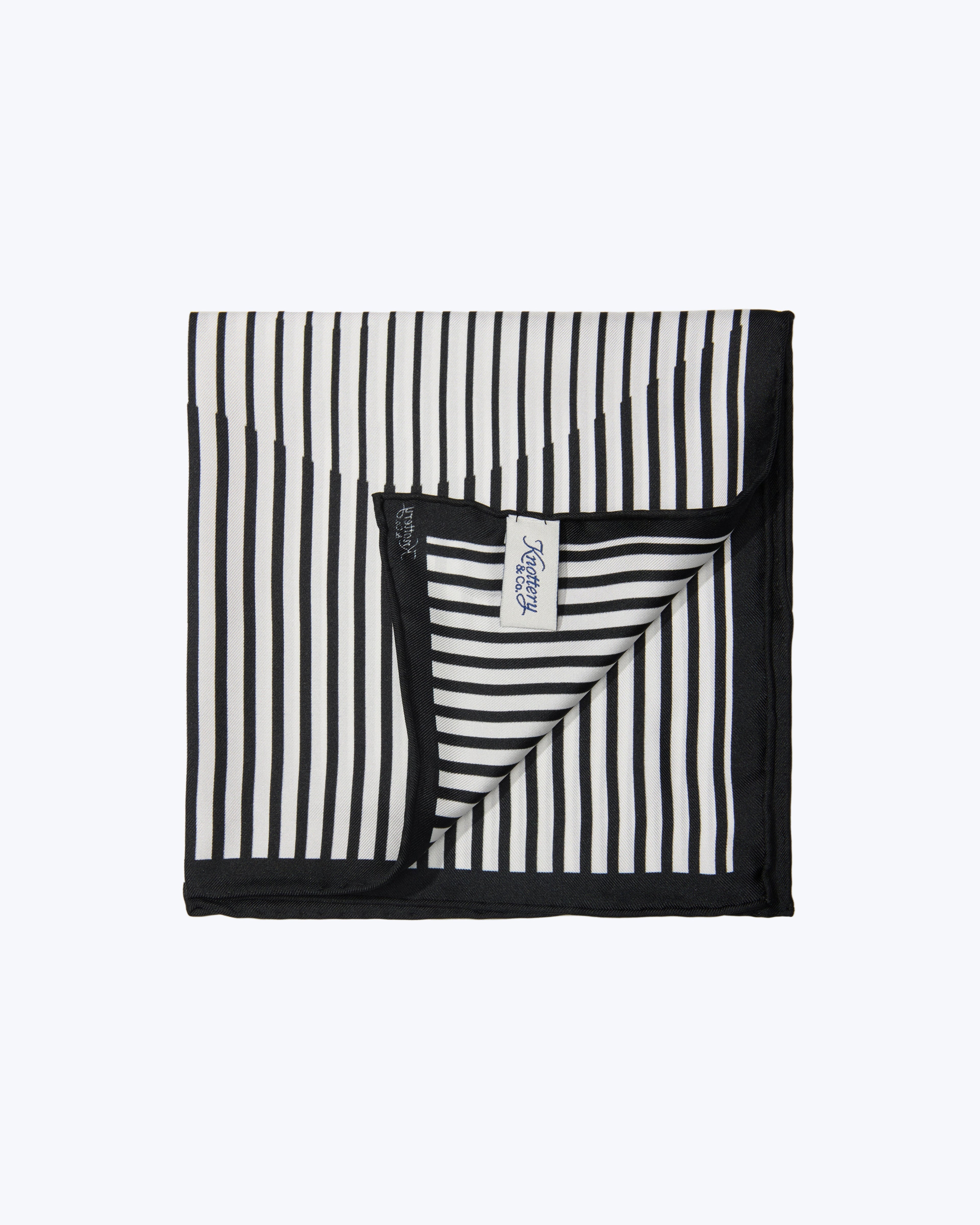 Pinstripe Silk Pocket Square - Black & White