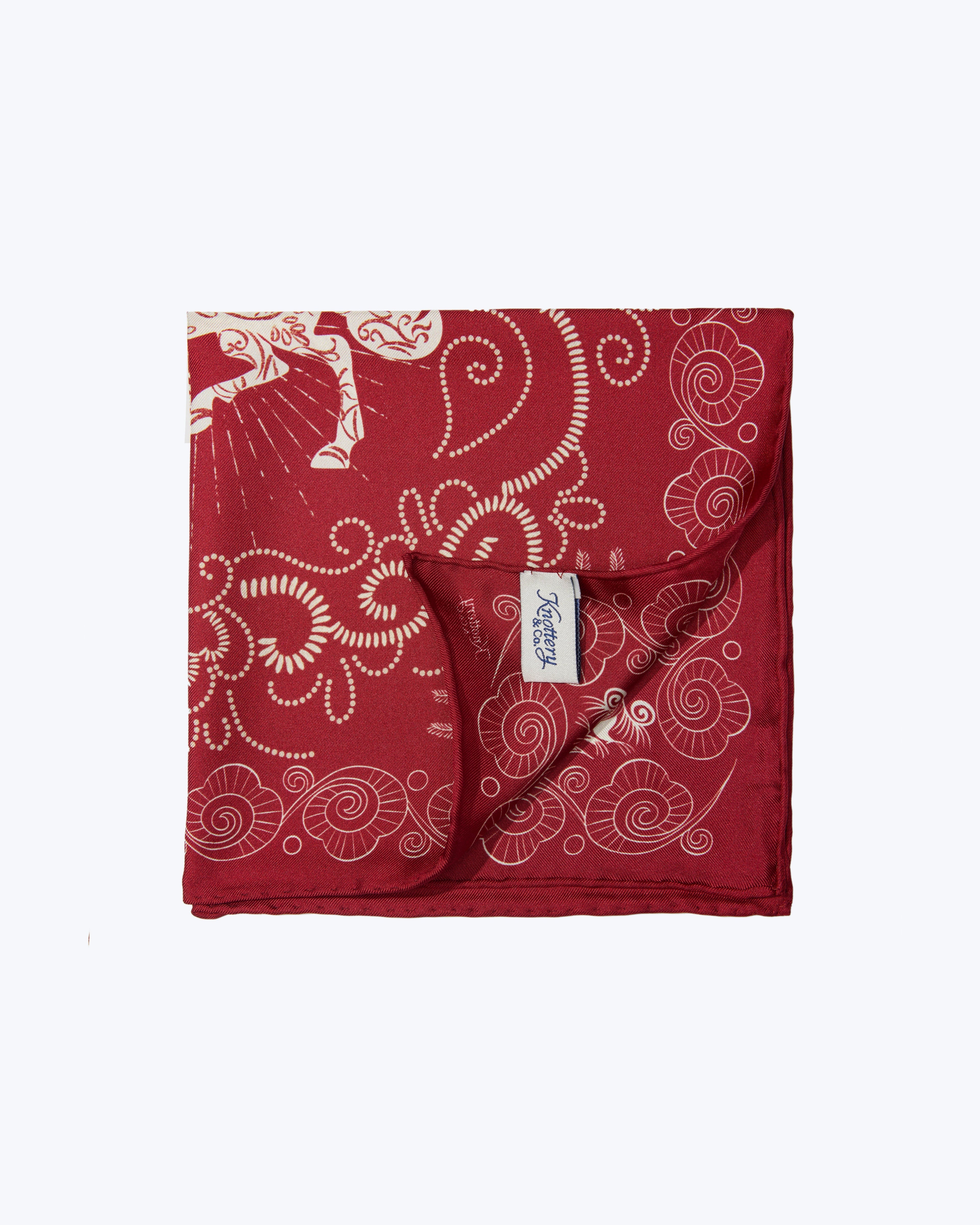 Equestrian Dreams Silk Pocket Square - Red