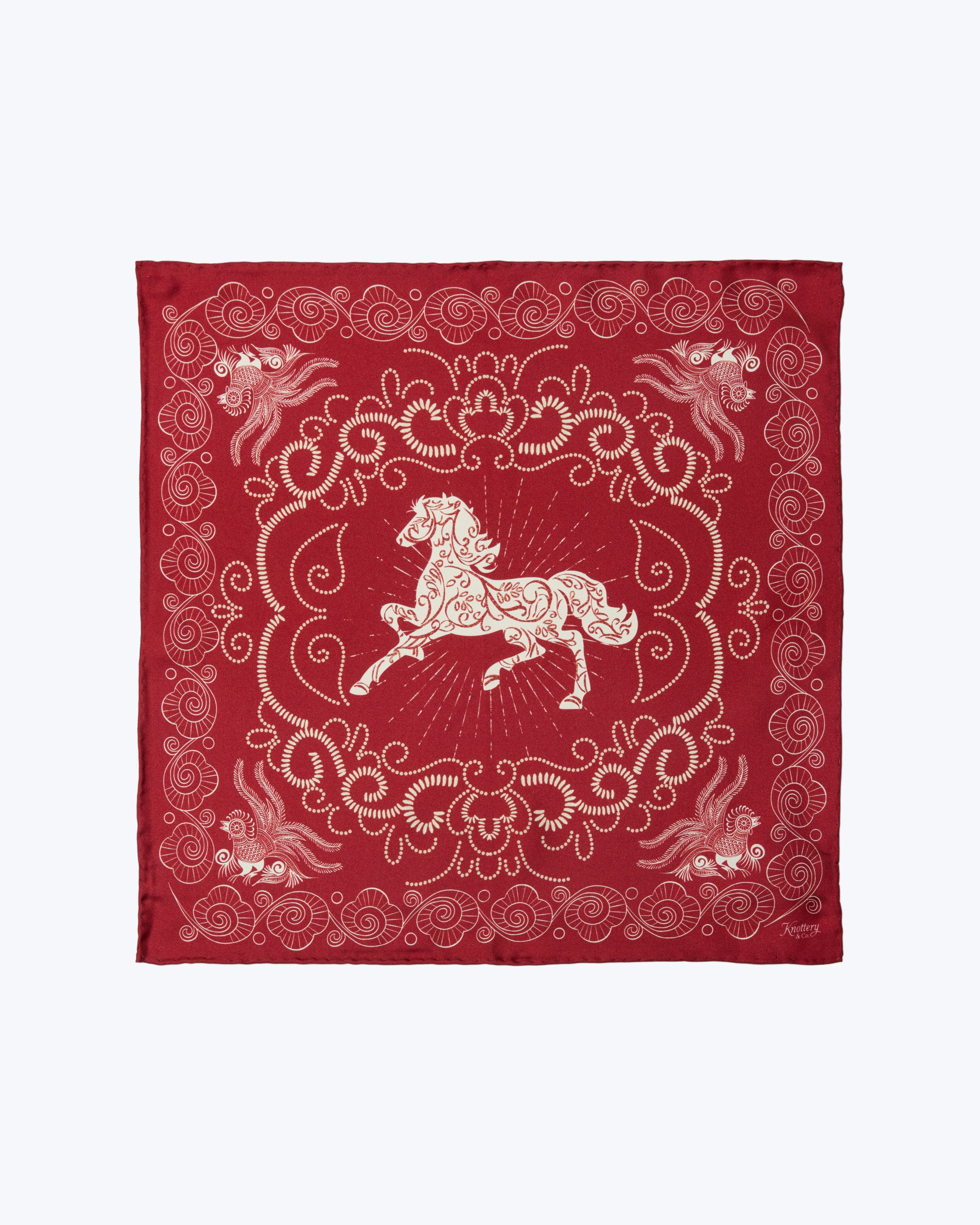 Equestrian Dreams Silk Pocket Square - Red