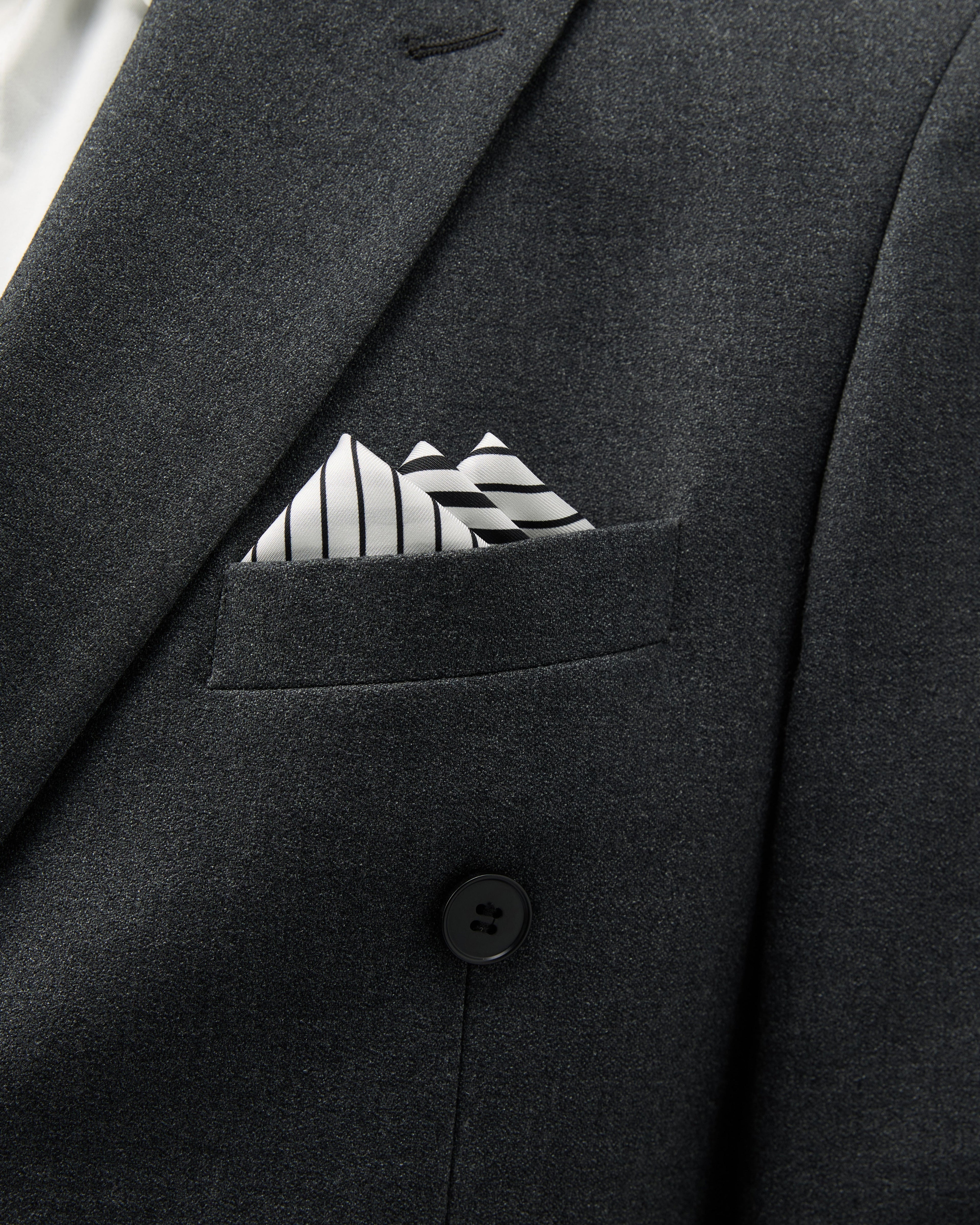 Pinstripe Silk Pocket Square - Black & White
