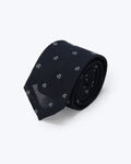 White Blossom Leno Silk Tie - Navy Blue