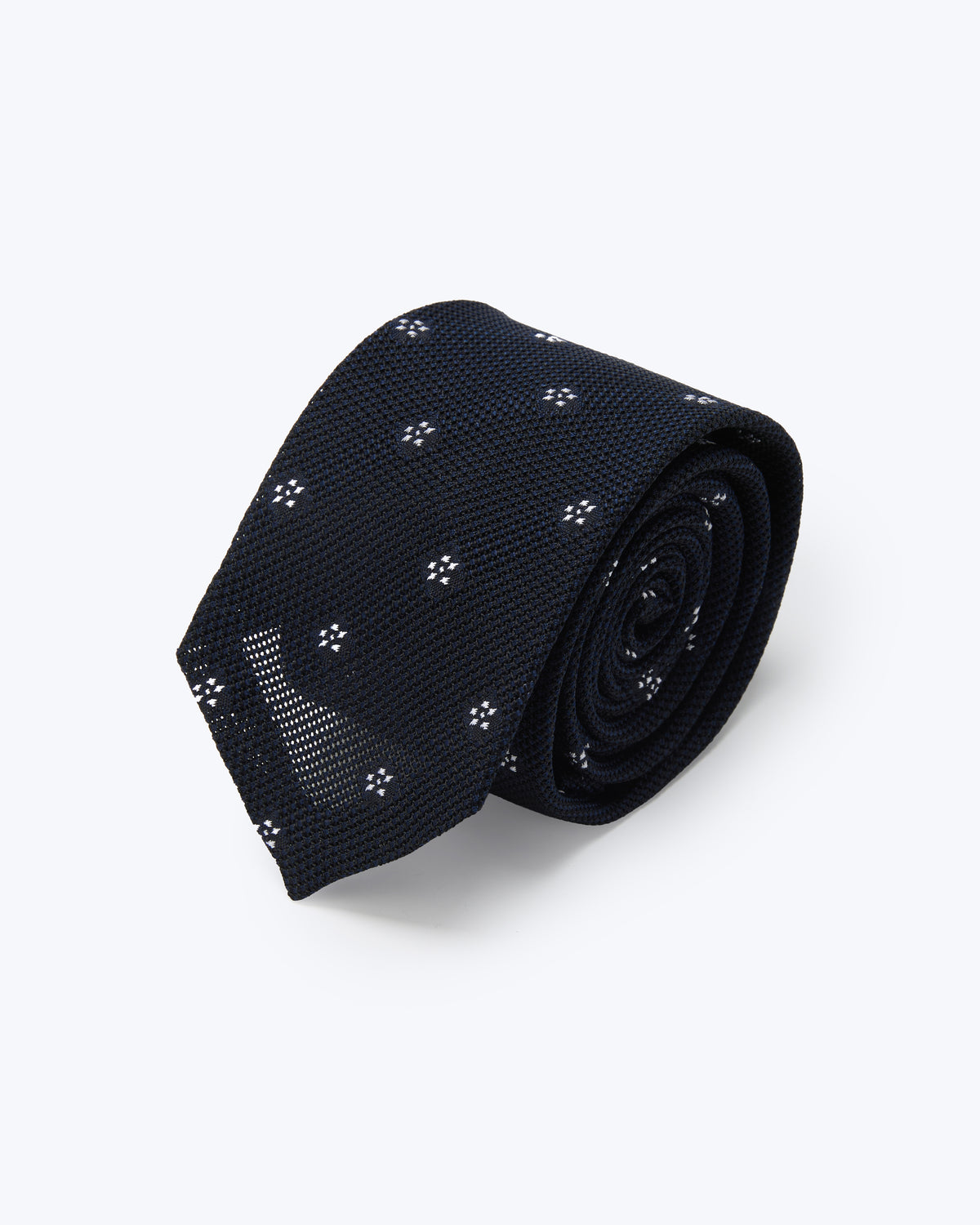 White Blossom Leno Silk Tie - Navy Blue