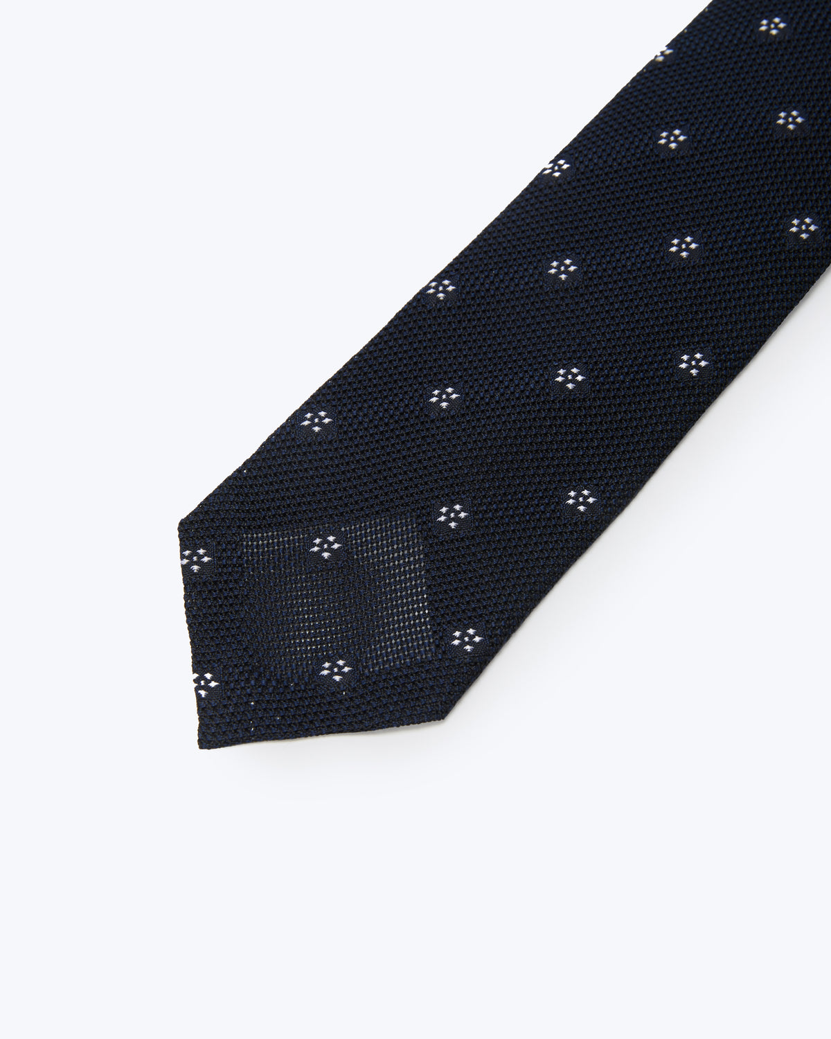 White Blossom Leno Silk Tie - Navy Blue