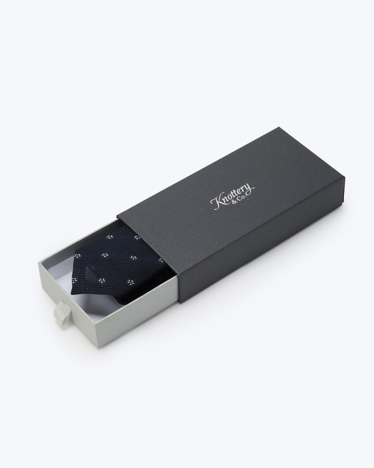 White Blossom Leno Silk Tie - Navy Blue