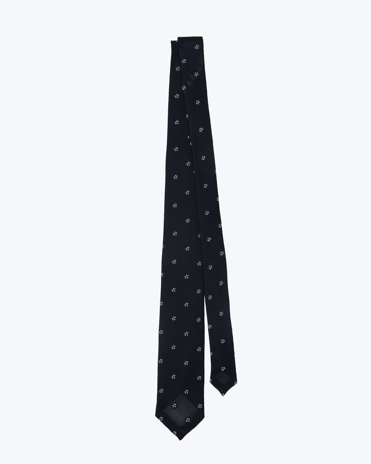 White Blossom Leno Silk Tie - Navy Blue