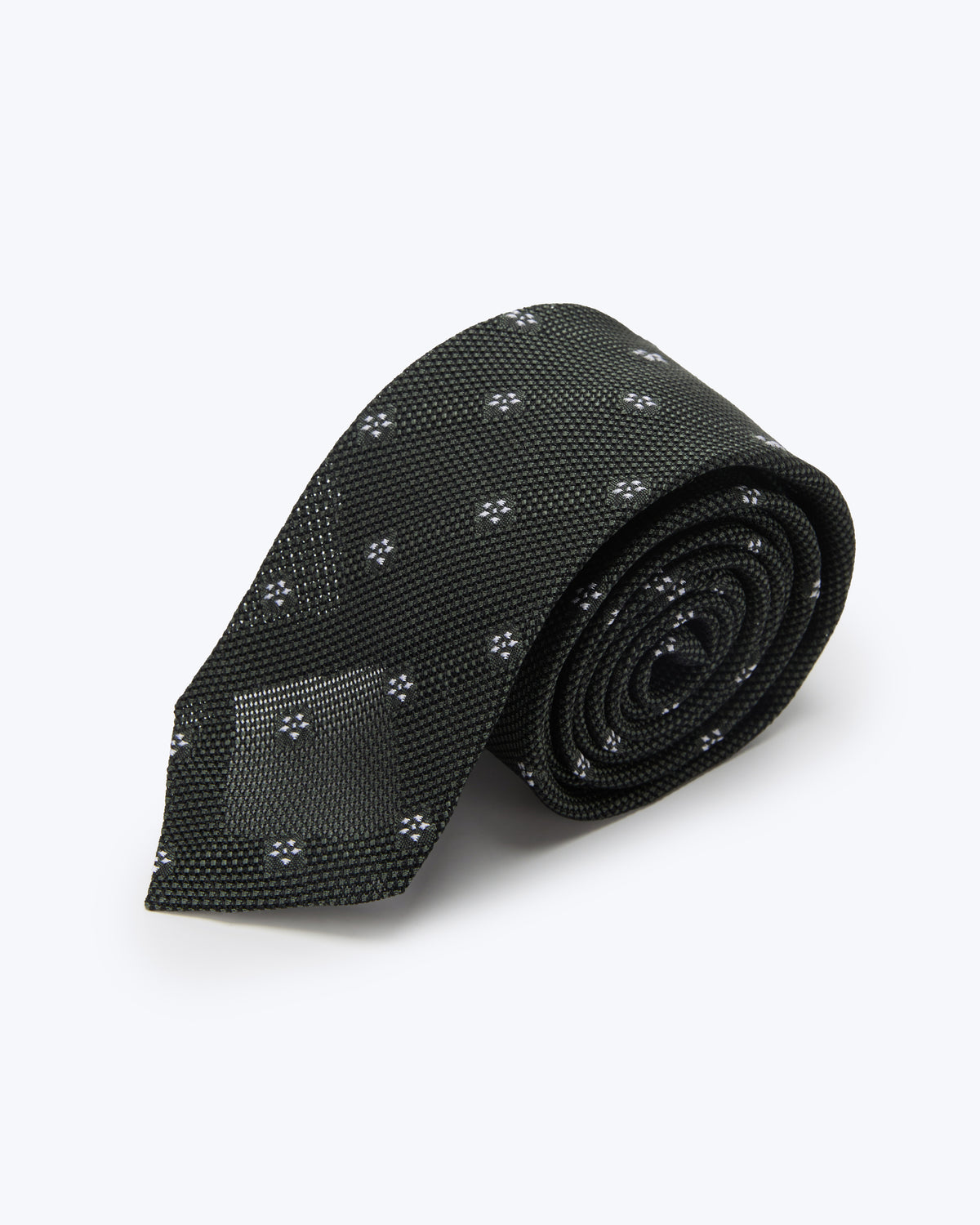White Blossom Leno Silk Tie - Dark Green
