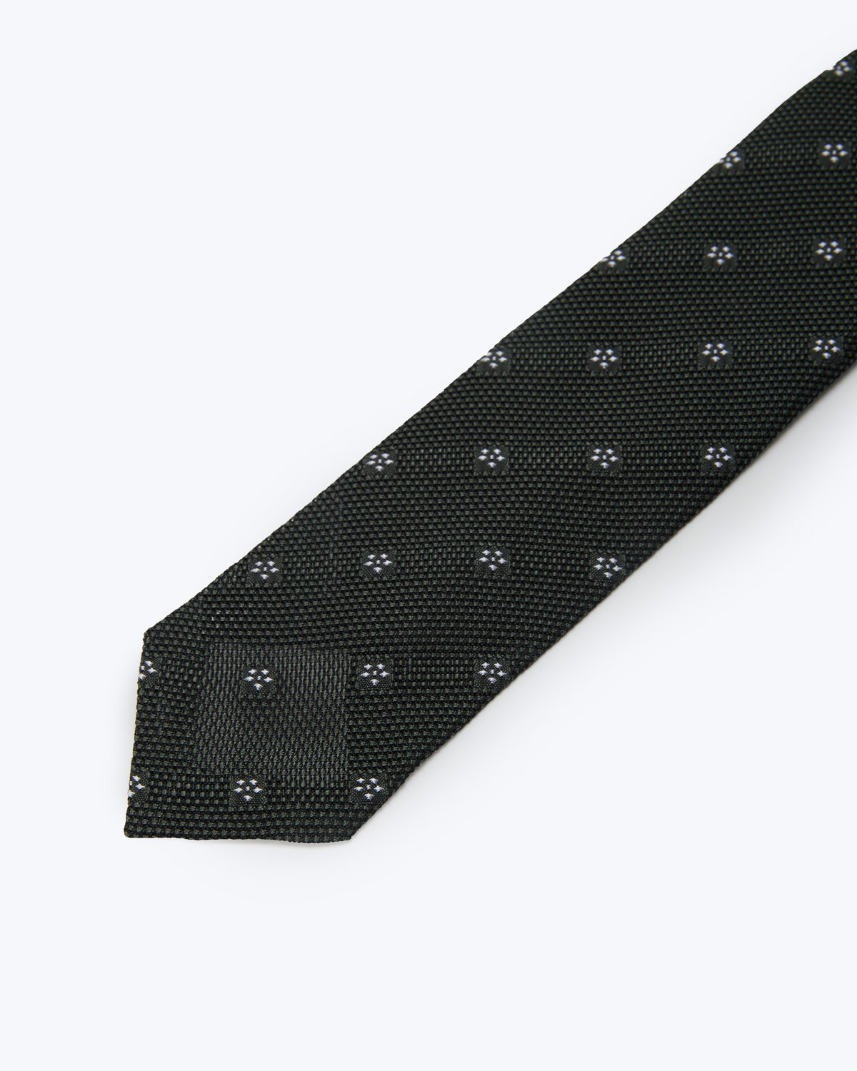 White Blossom Leno Silk Tie - Dark Green