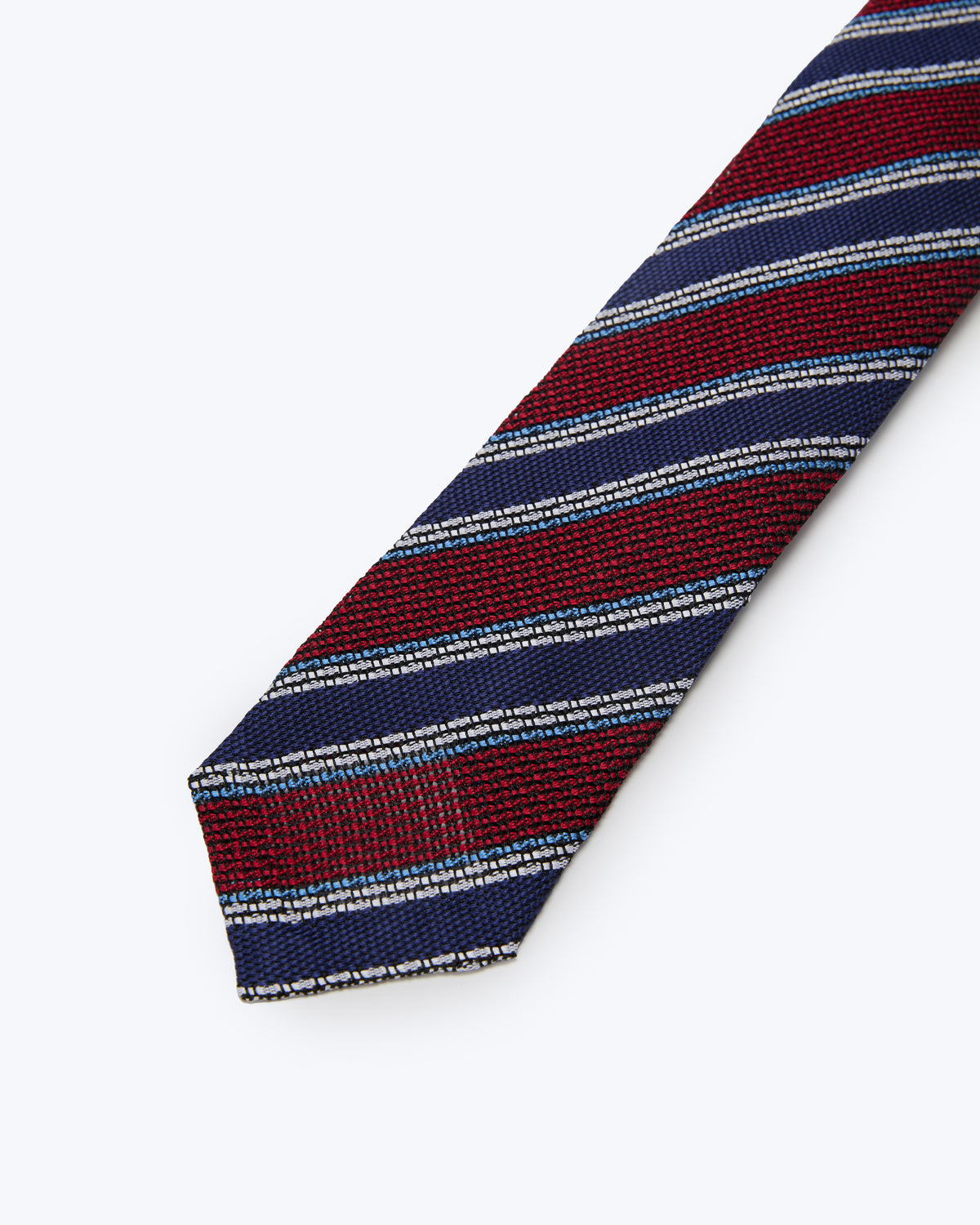 Striped Leno Silk Tie - Red & Blue