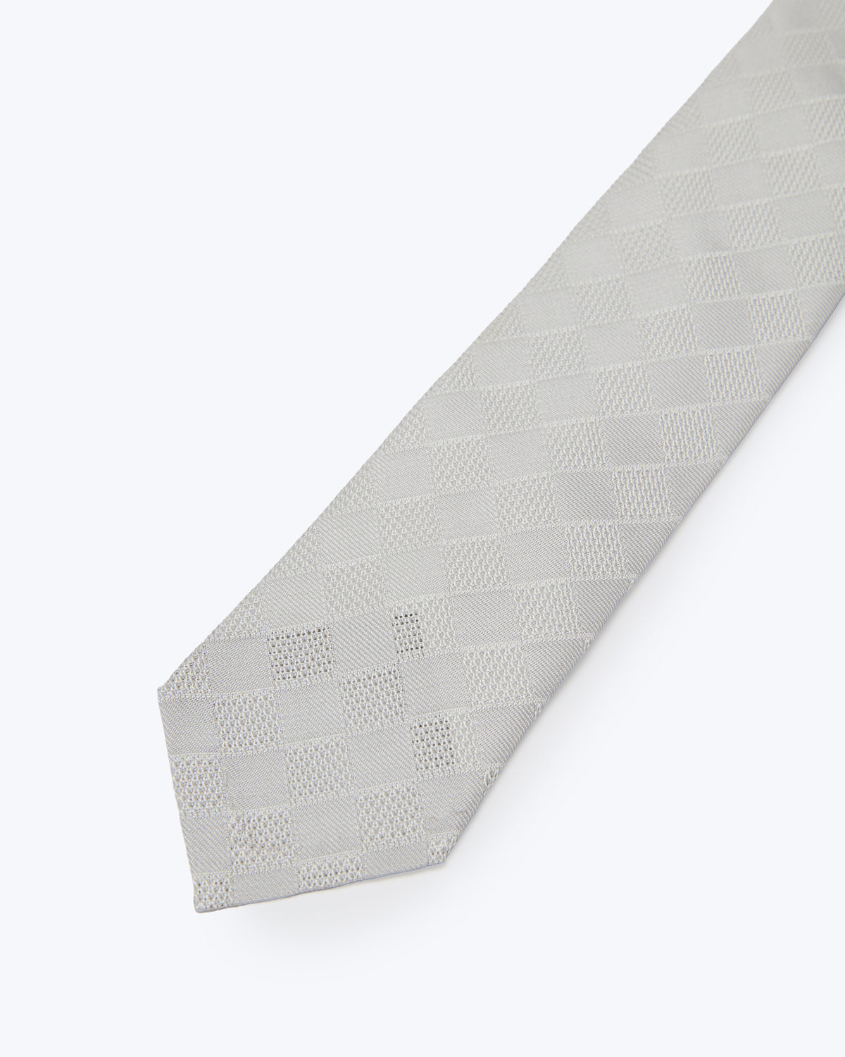 Checkerboard Leno Silk Tie - White