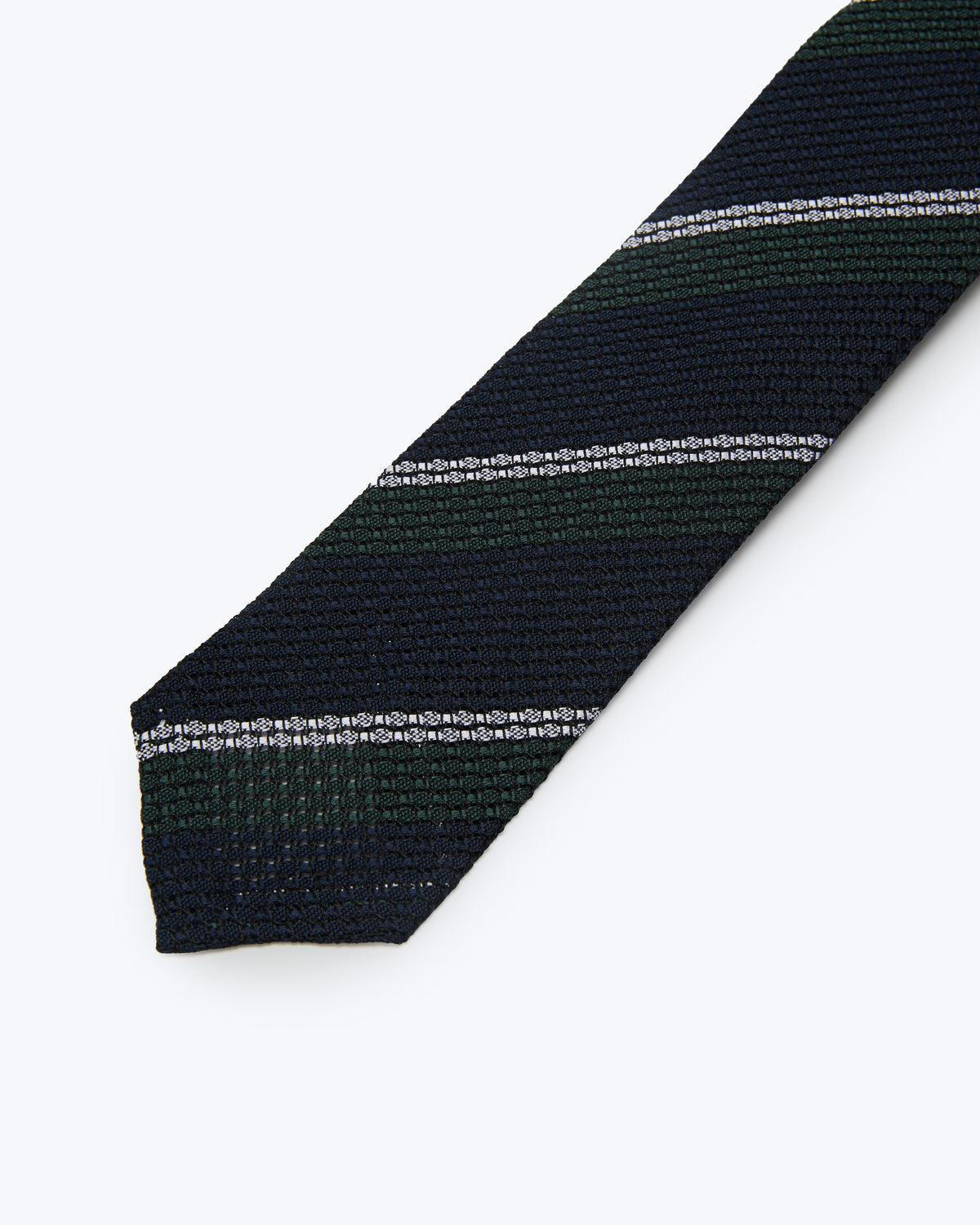 Striped Leno Silk Tie - Blue & Green