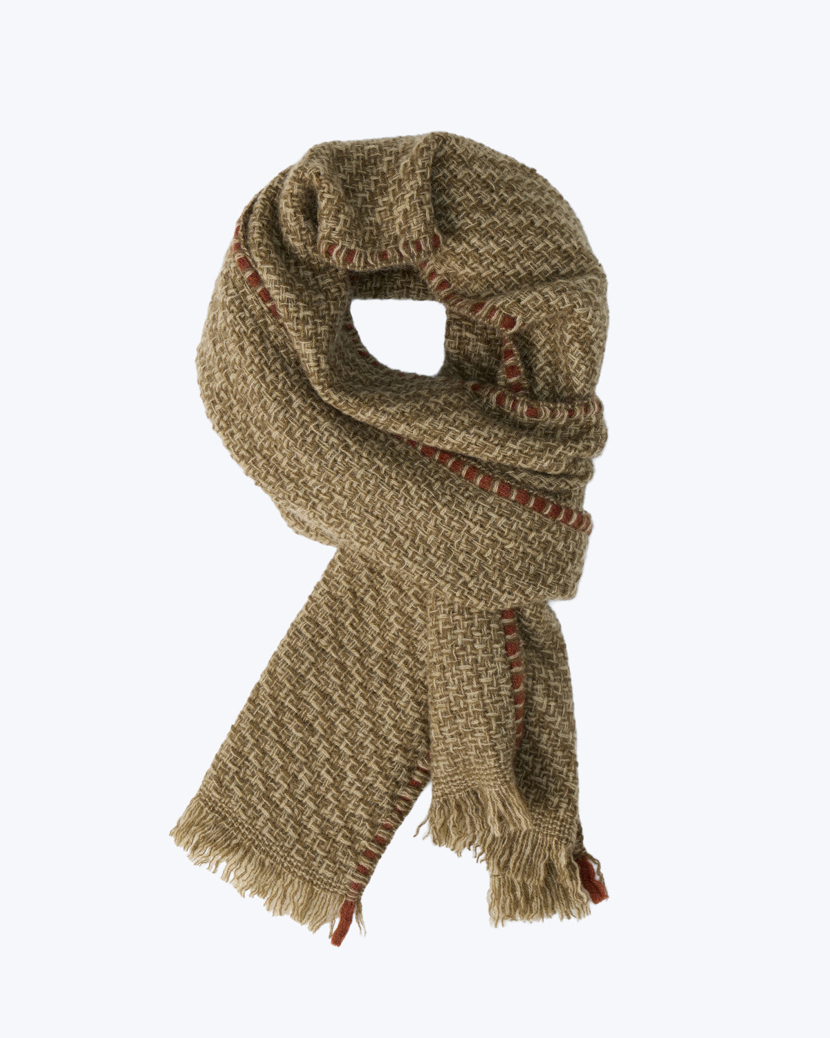 Basket Texture Knitted Cashmere Scarf - Olive Taupe