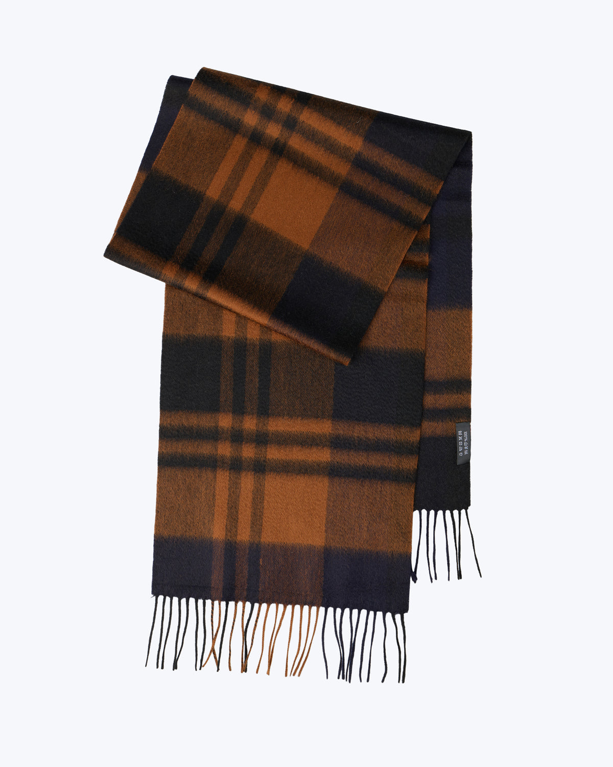 Knottery Plaid Cashmere Scarf - Navy & Camel