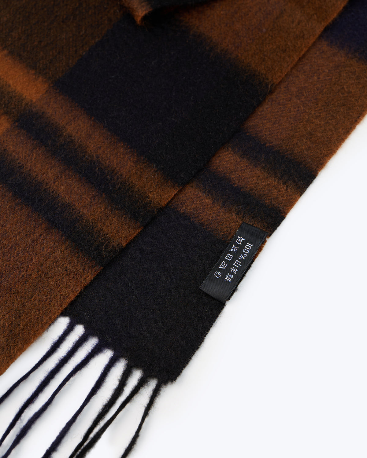 Knottery Plaid Cashmere Scarf - Navy & Camel