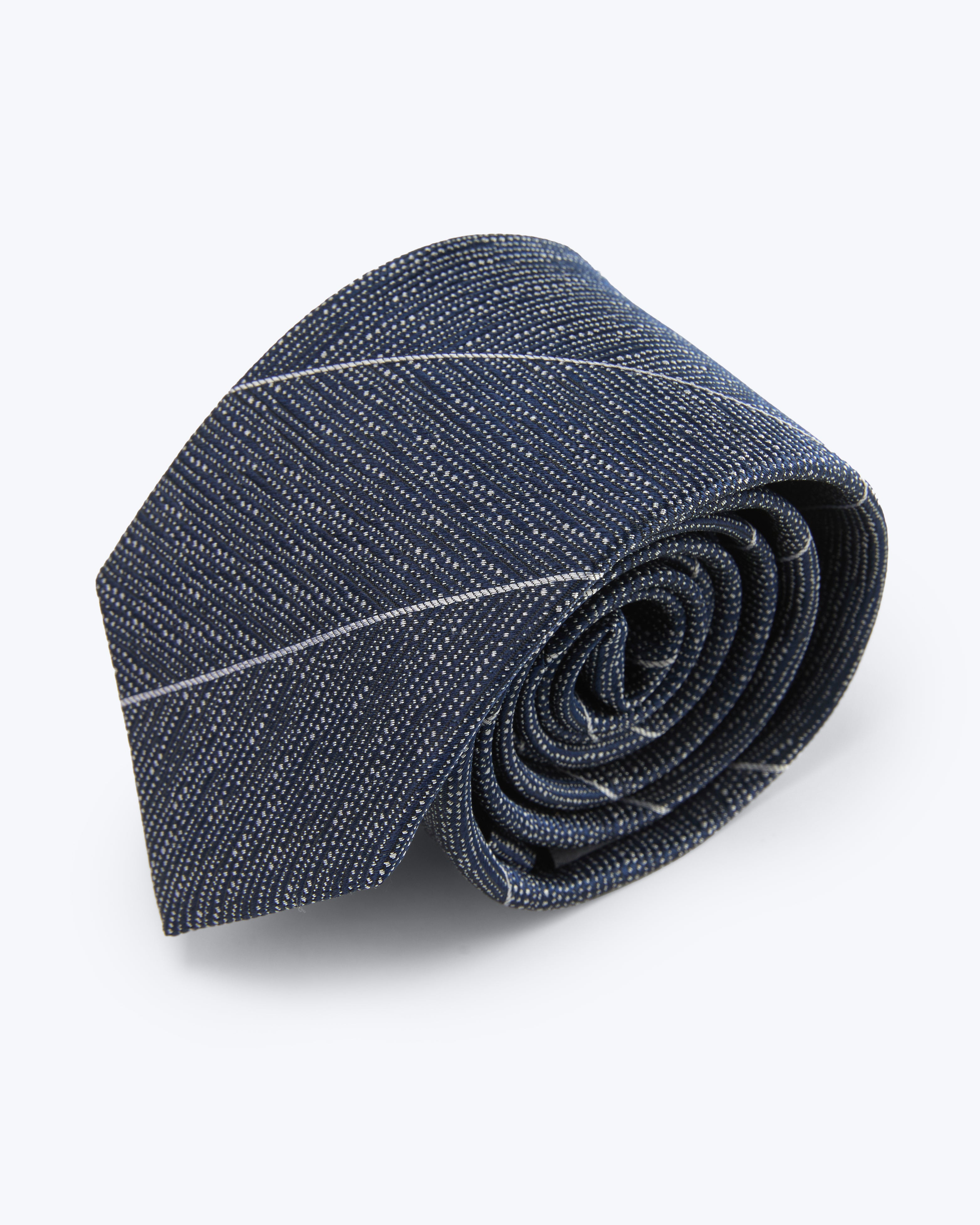 Speckle Pinstriped Silk Jacquard Tie - Midnight Blue