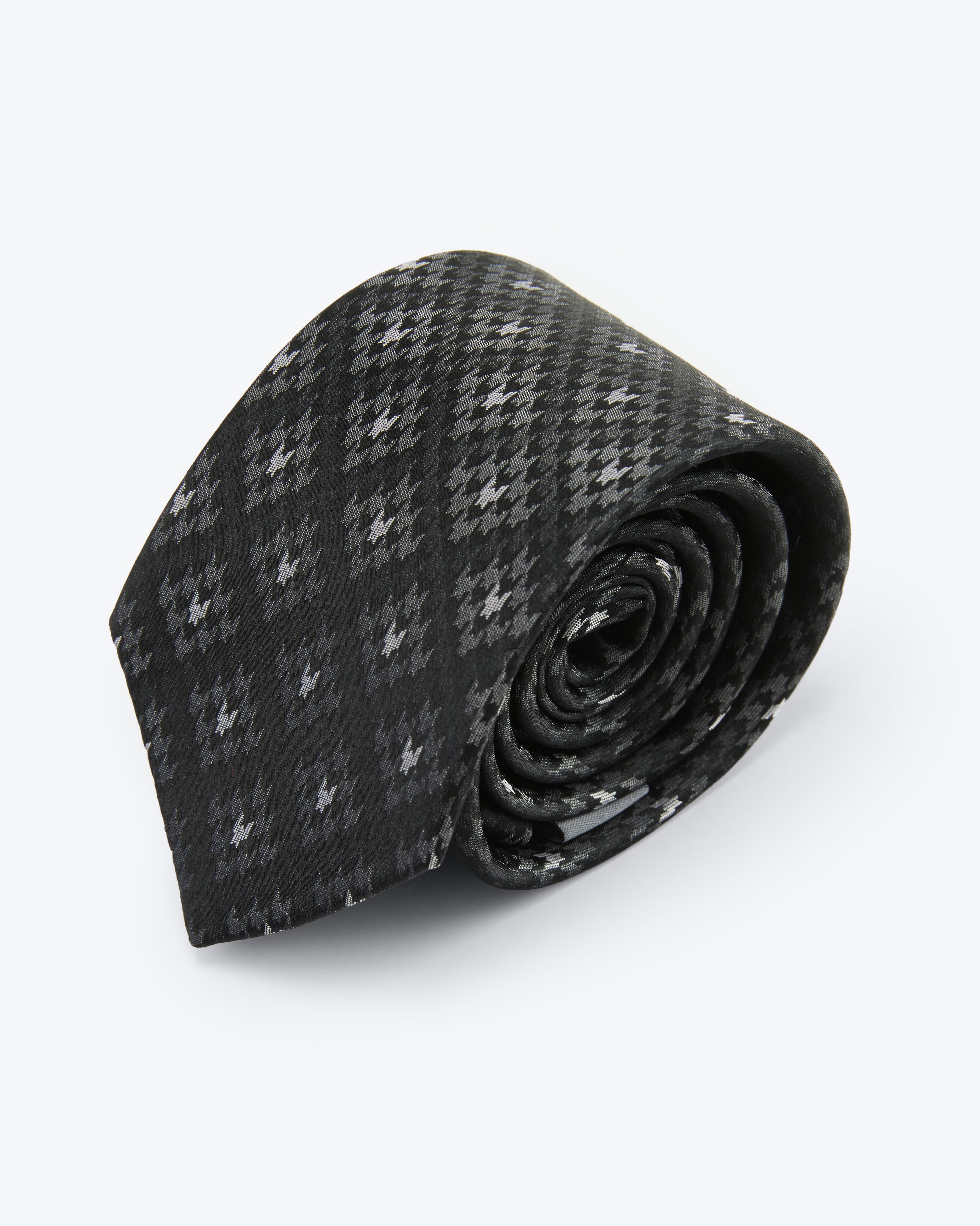 Houndstooth Mosaic Silk Jacquard Tie - Black