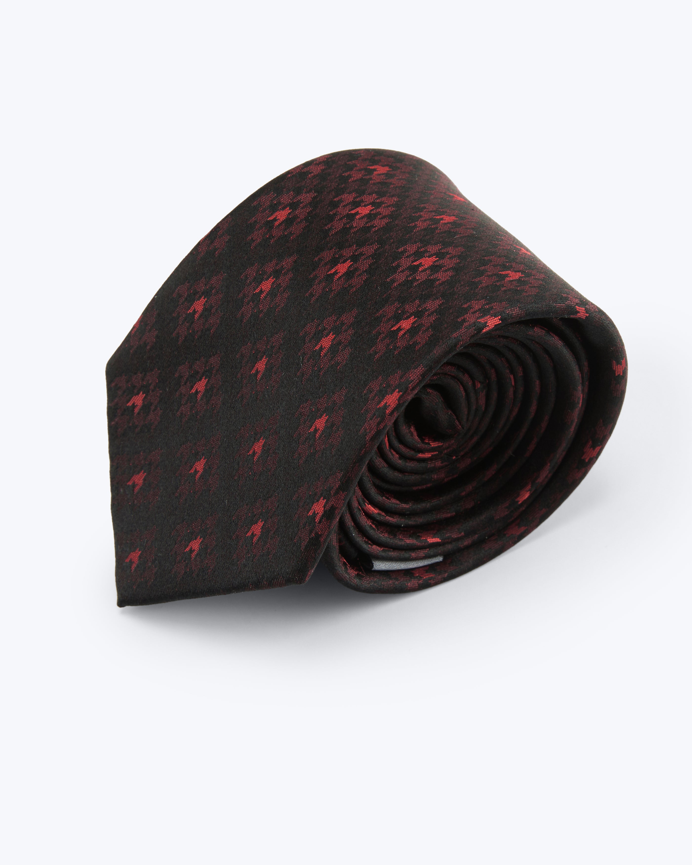 Houndstooth Mosaic Silk Jacquard Tie - Dark Red