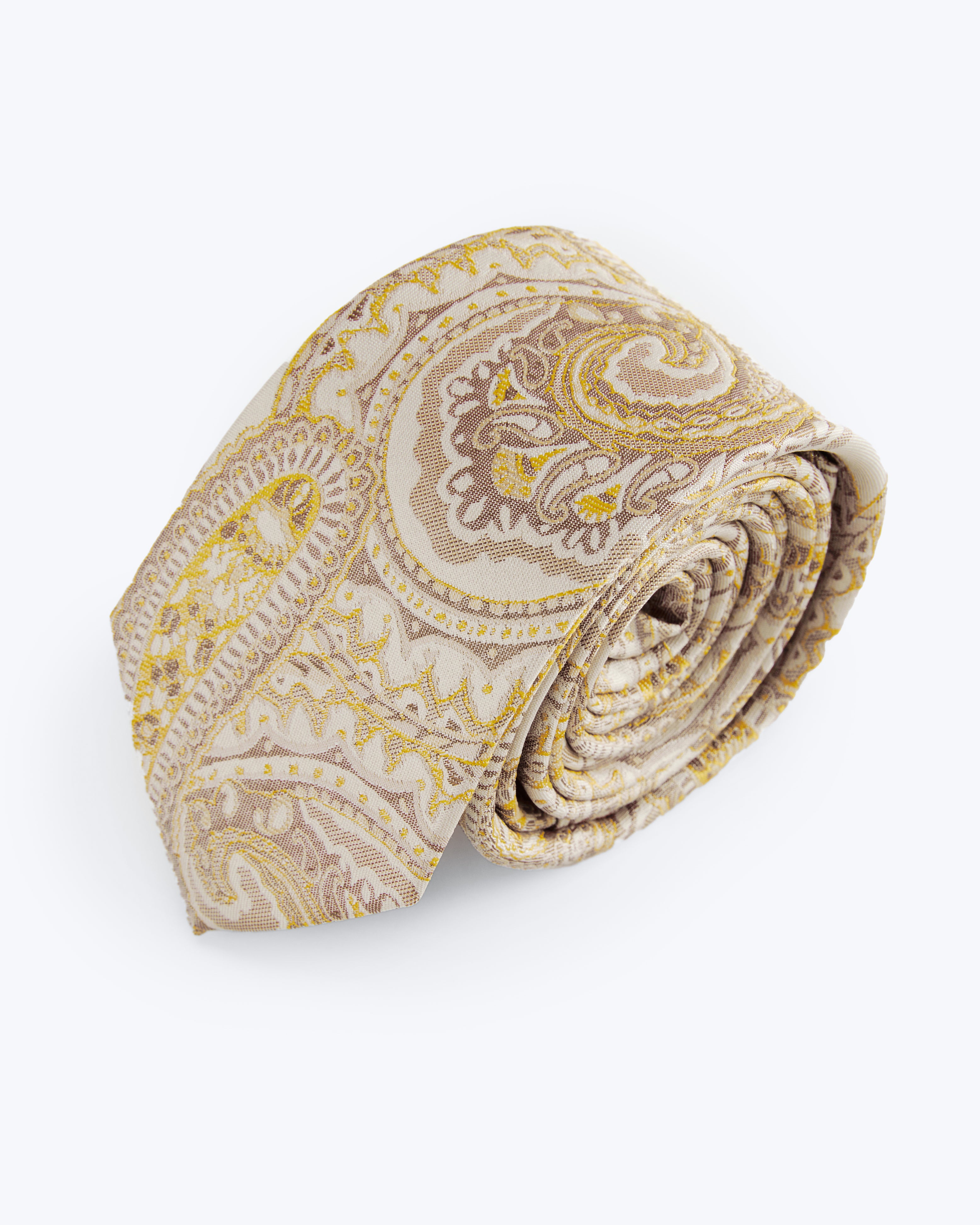 Paisley Silk Jacquard Tie - Cream Gold