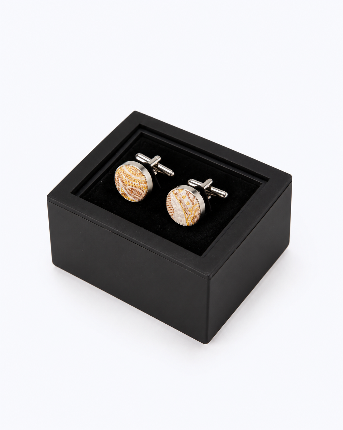 Paisley Silk Tie and Cufflinks Gift Set - Cream Gold