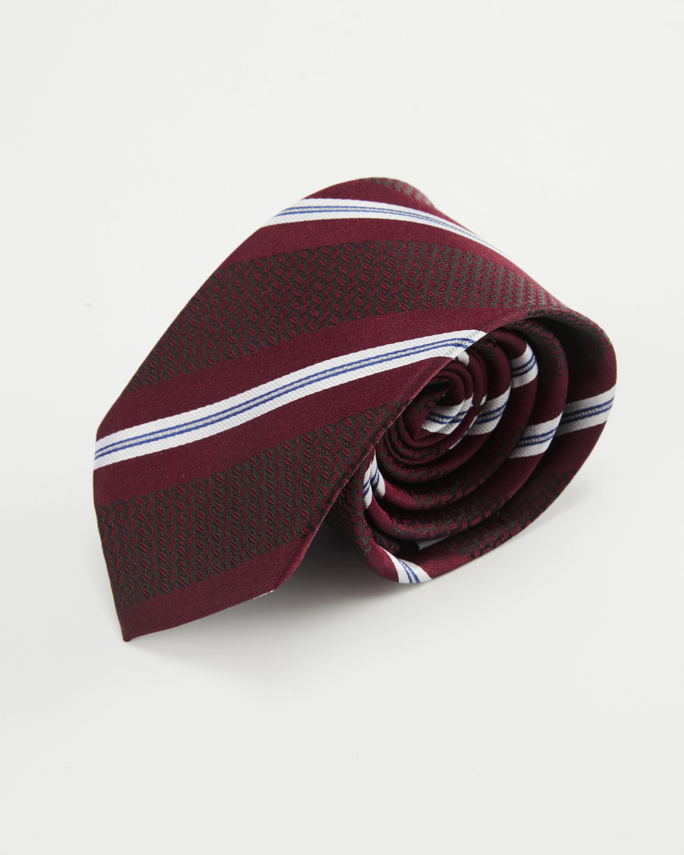 Oxford Weave Stripe Burgundy Silk Tie
