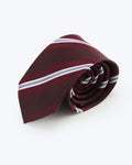 Oxford Weave Striped Silk Jacquard Tie - Burgundy
