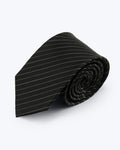 Pinstriped Silk Jacquard Tie - Jet Black