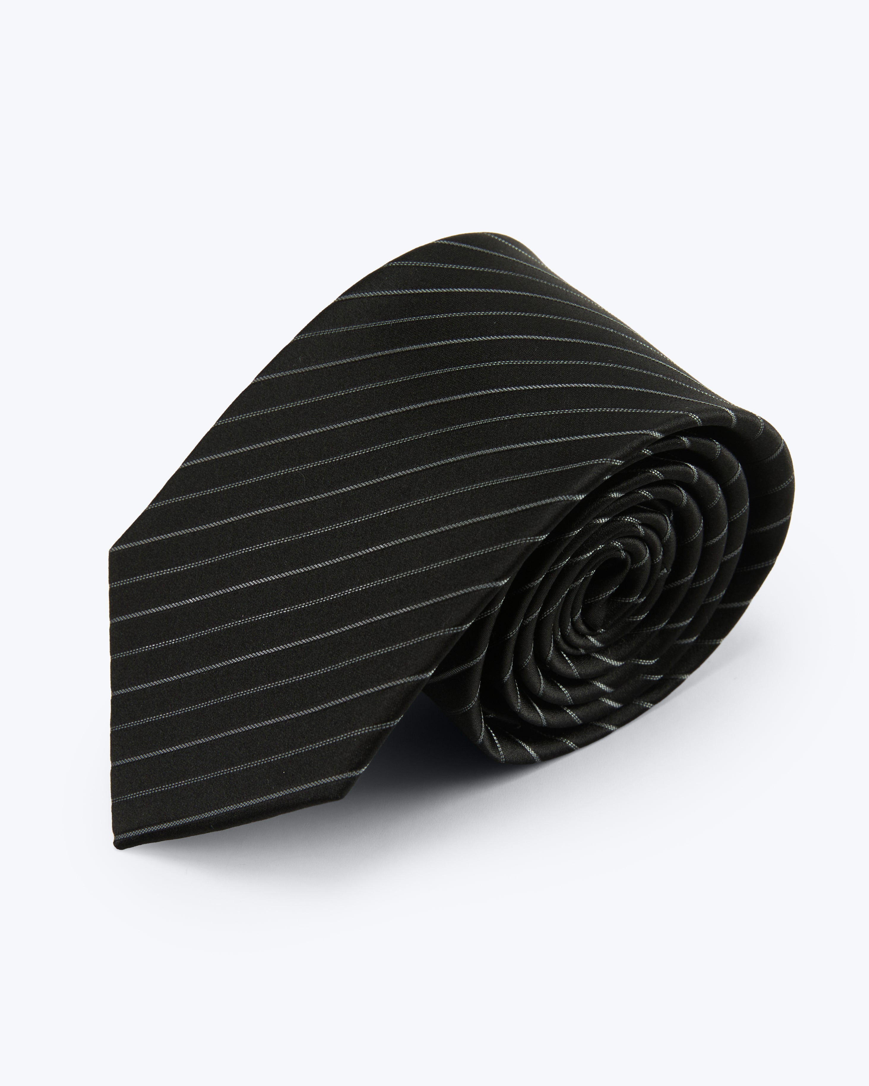 Pinstriped Silk Jacquard Tie - Jet Black