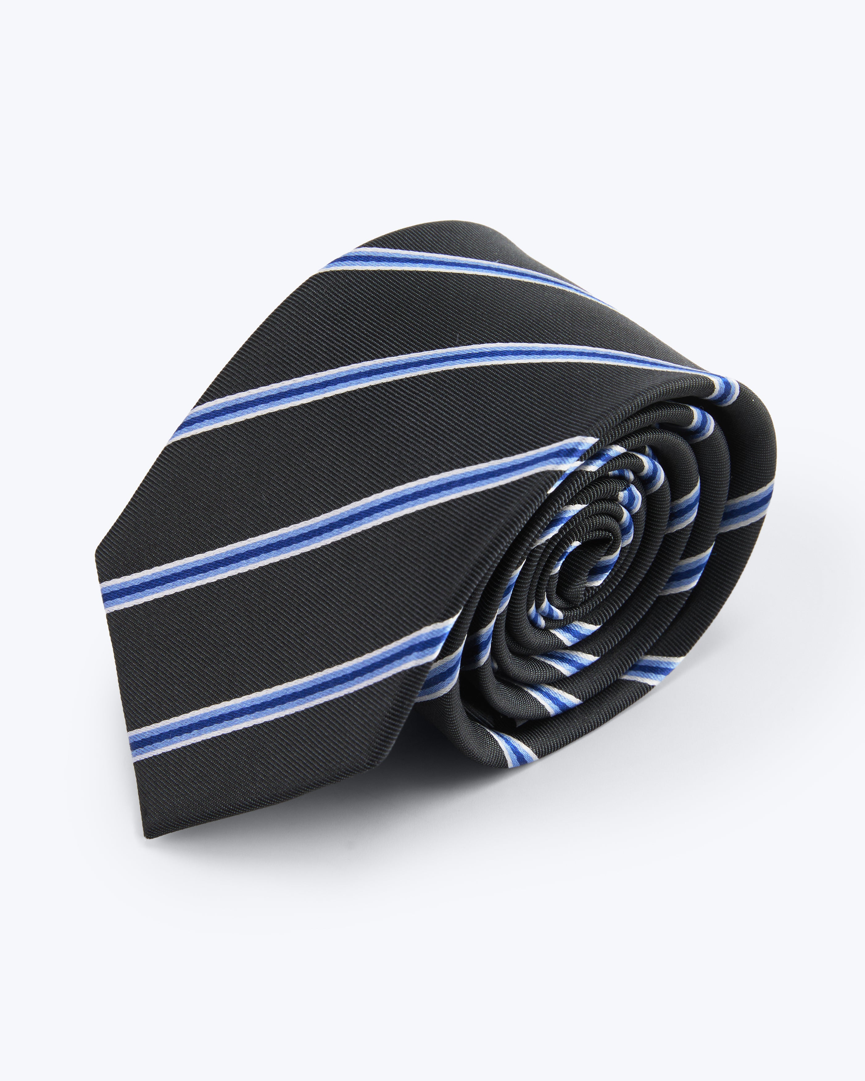 Accent Striped Silk Jacquard Tie - Navy Blue