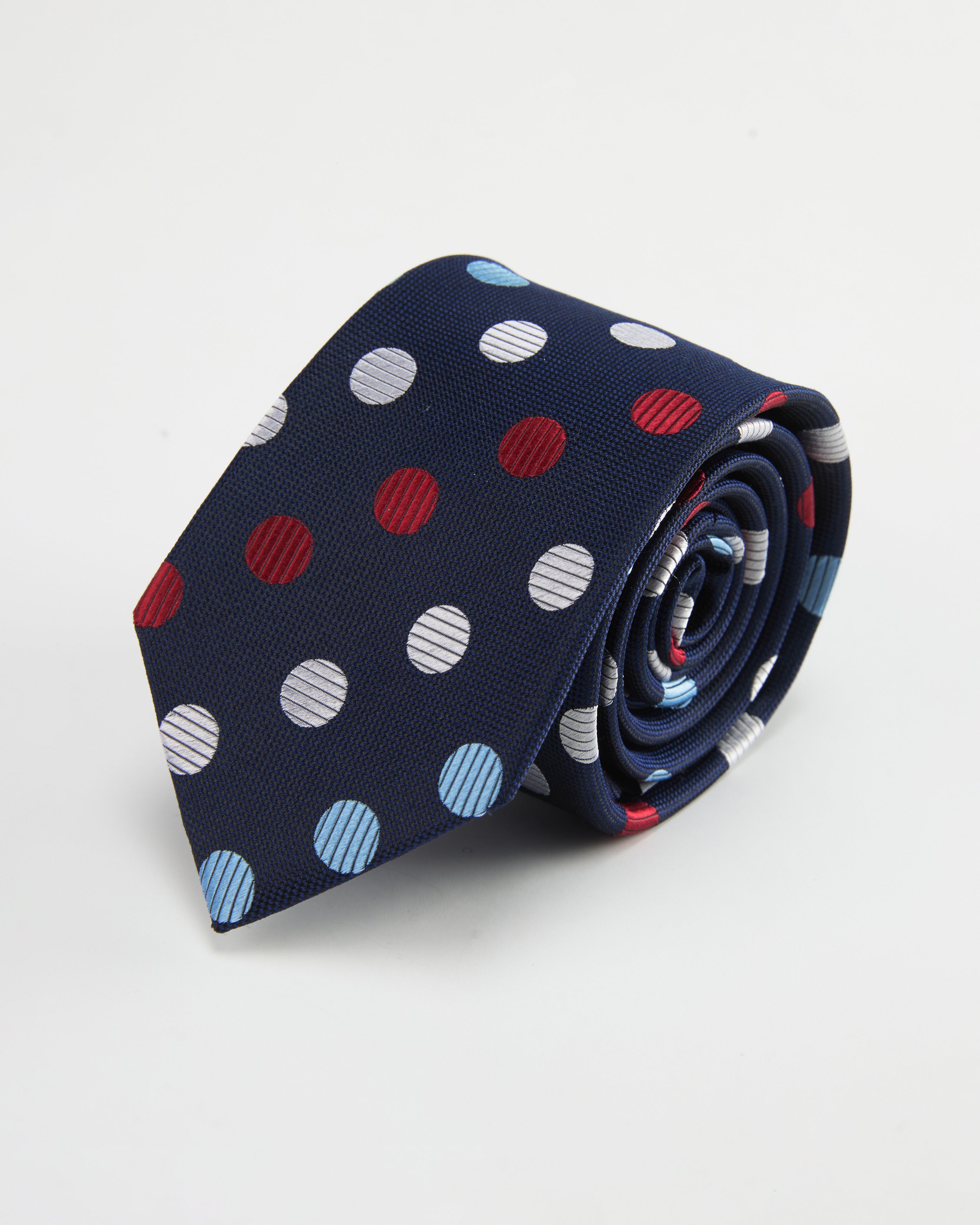 Tri-Color Dot Navy Silk Tie