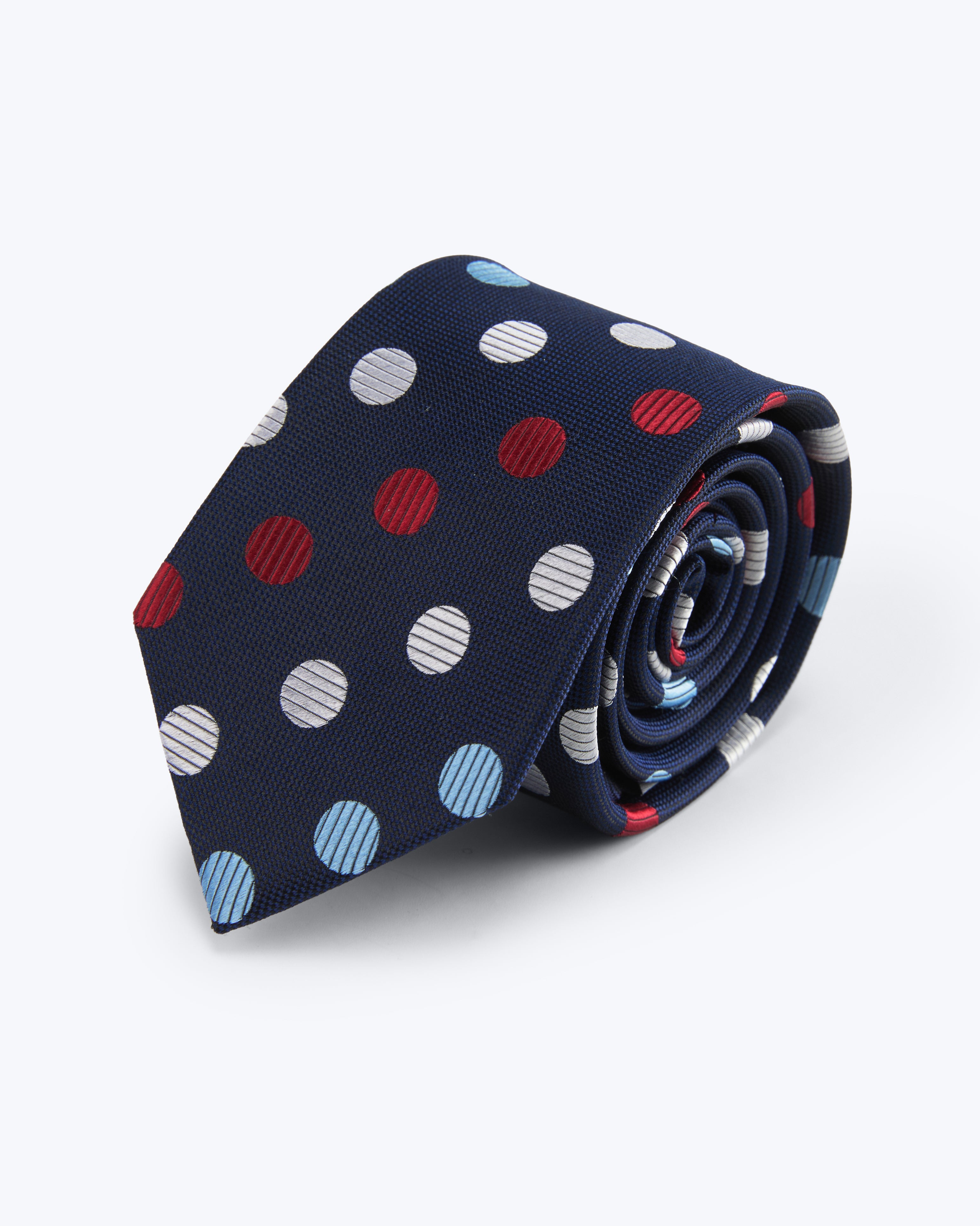 Polka Dot Silk Jacquard Tie - Navy