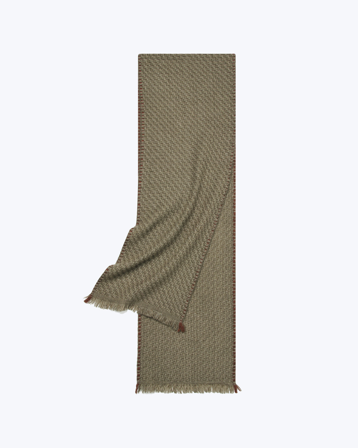 Basket Texture Knitted Cashmere Scarf - Olive Taupe