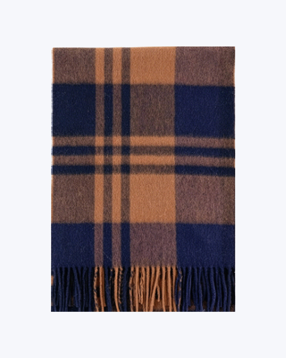 Knottery Plaid Cashmere Scarf - Navy & Camel