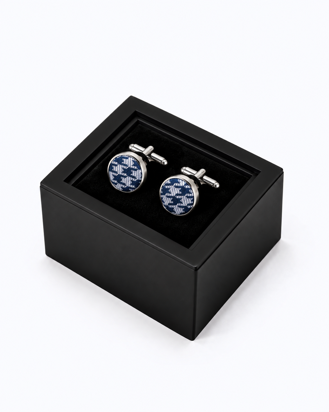 Houndstooth Heritage Silk Tie and Cufflinks Gift Set- Navy