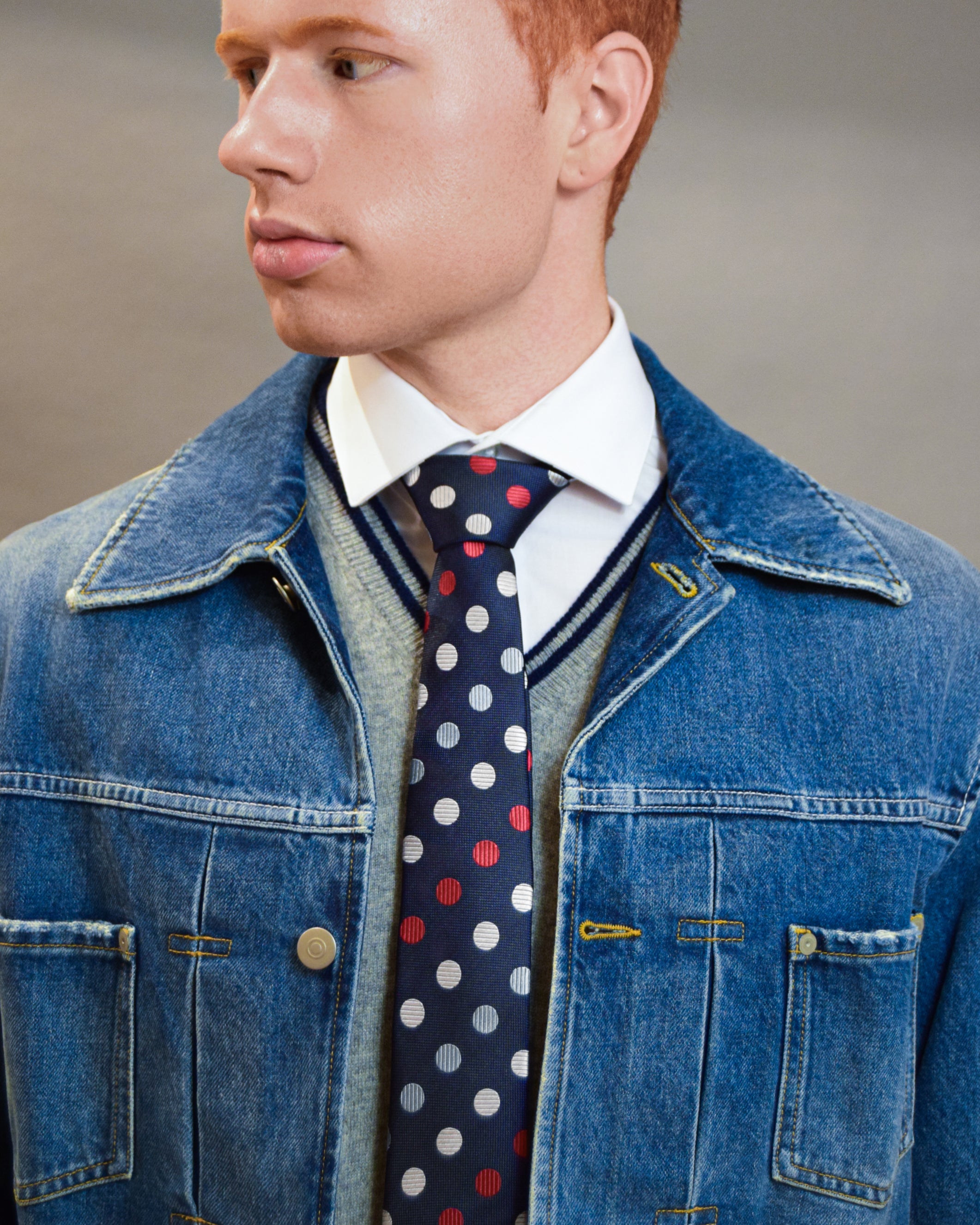 Tri-Color Dot Navy Silk Tie