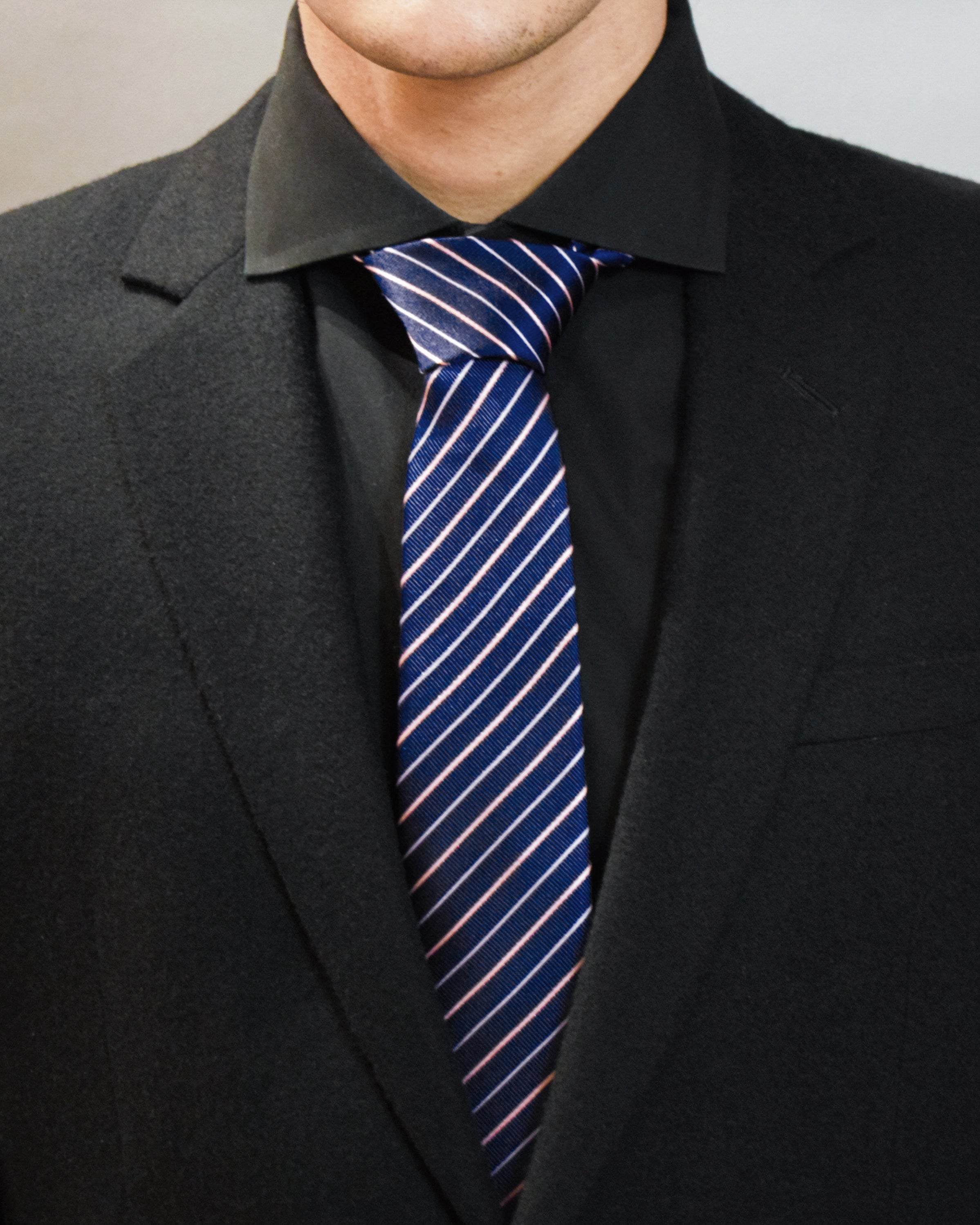 Blush Striped Silk Jacquard Tie - Blue