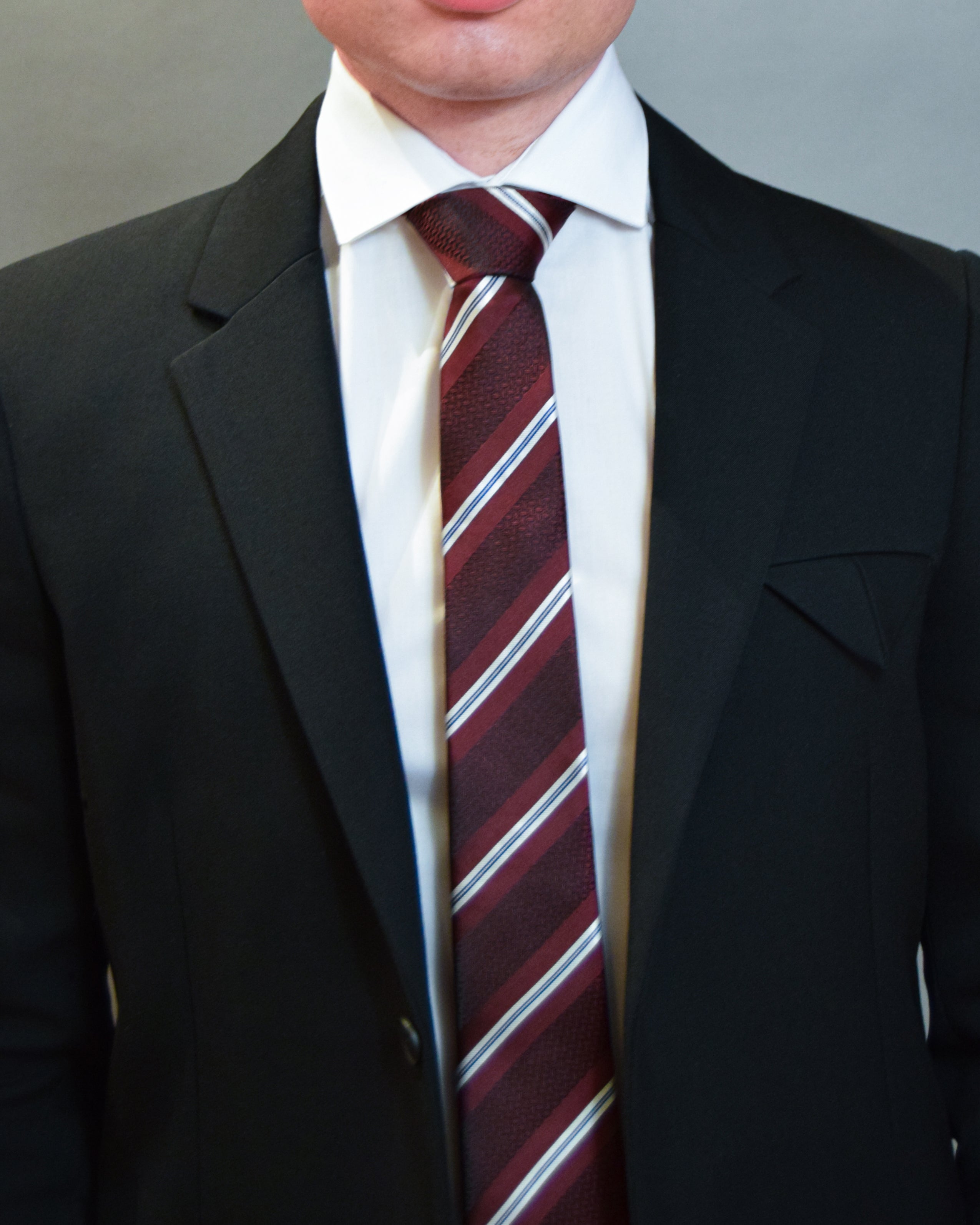 Oxford Weave Stripe Burgundy Silk Tie