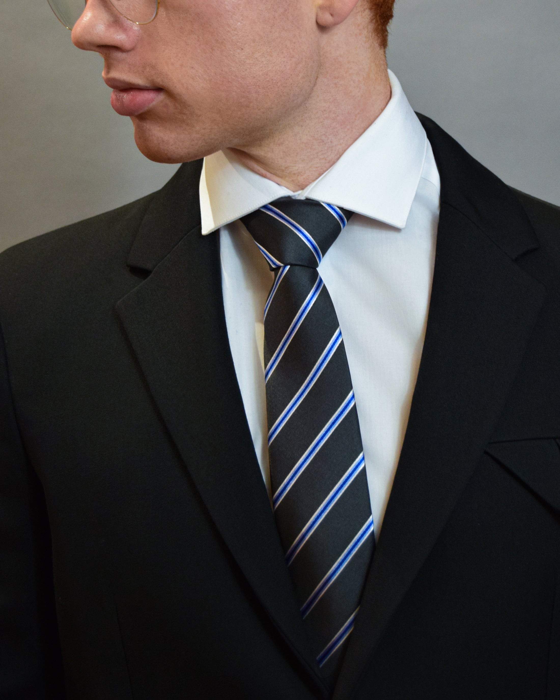Accent Striped Silk Jacquard Tie - Navy Blue | Men's Ties | Silk